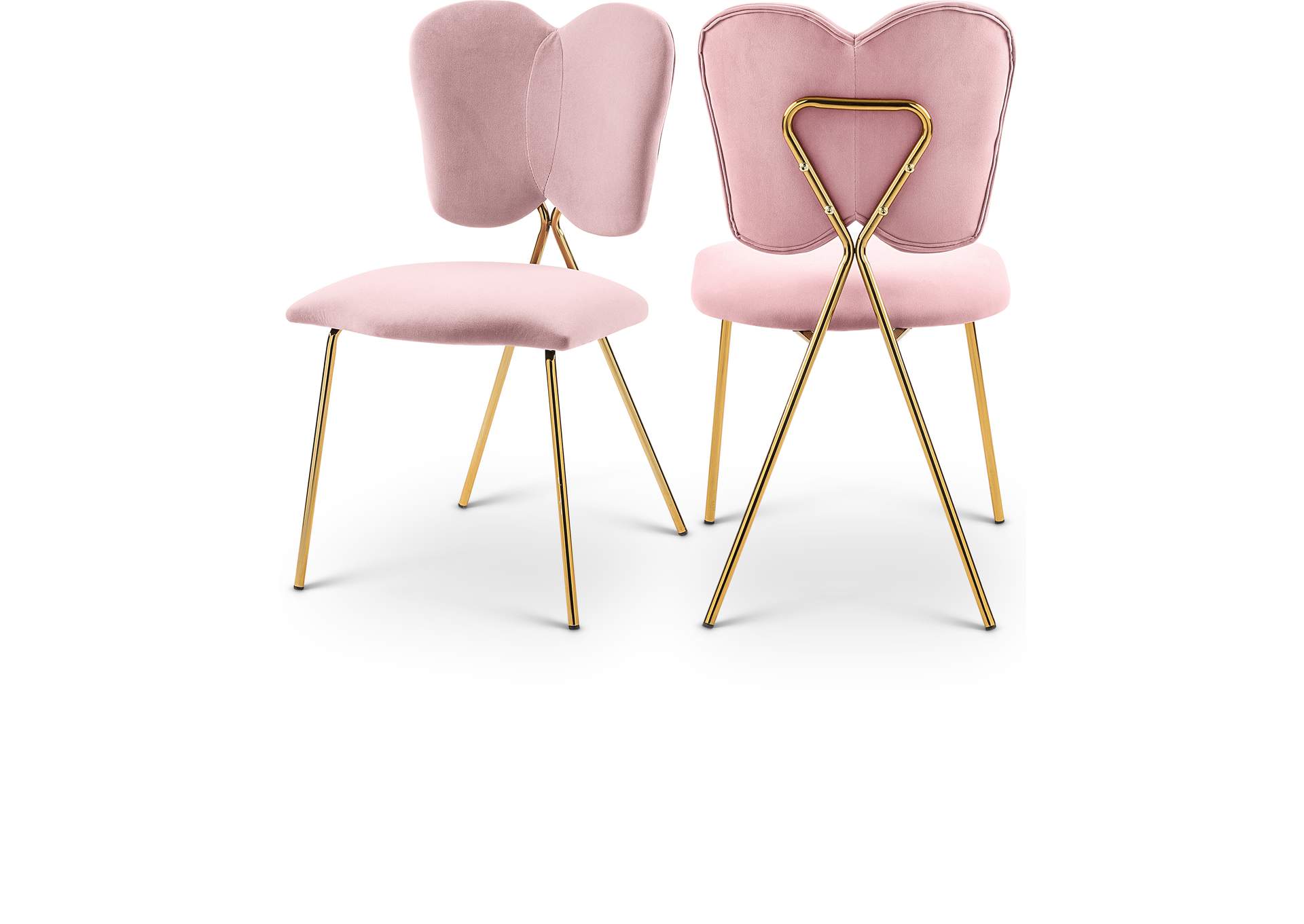 Angel Pink Velvet Dining Chair Set of 2,Meridian Furniture