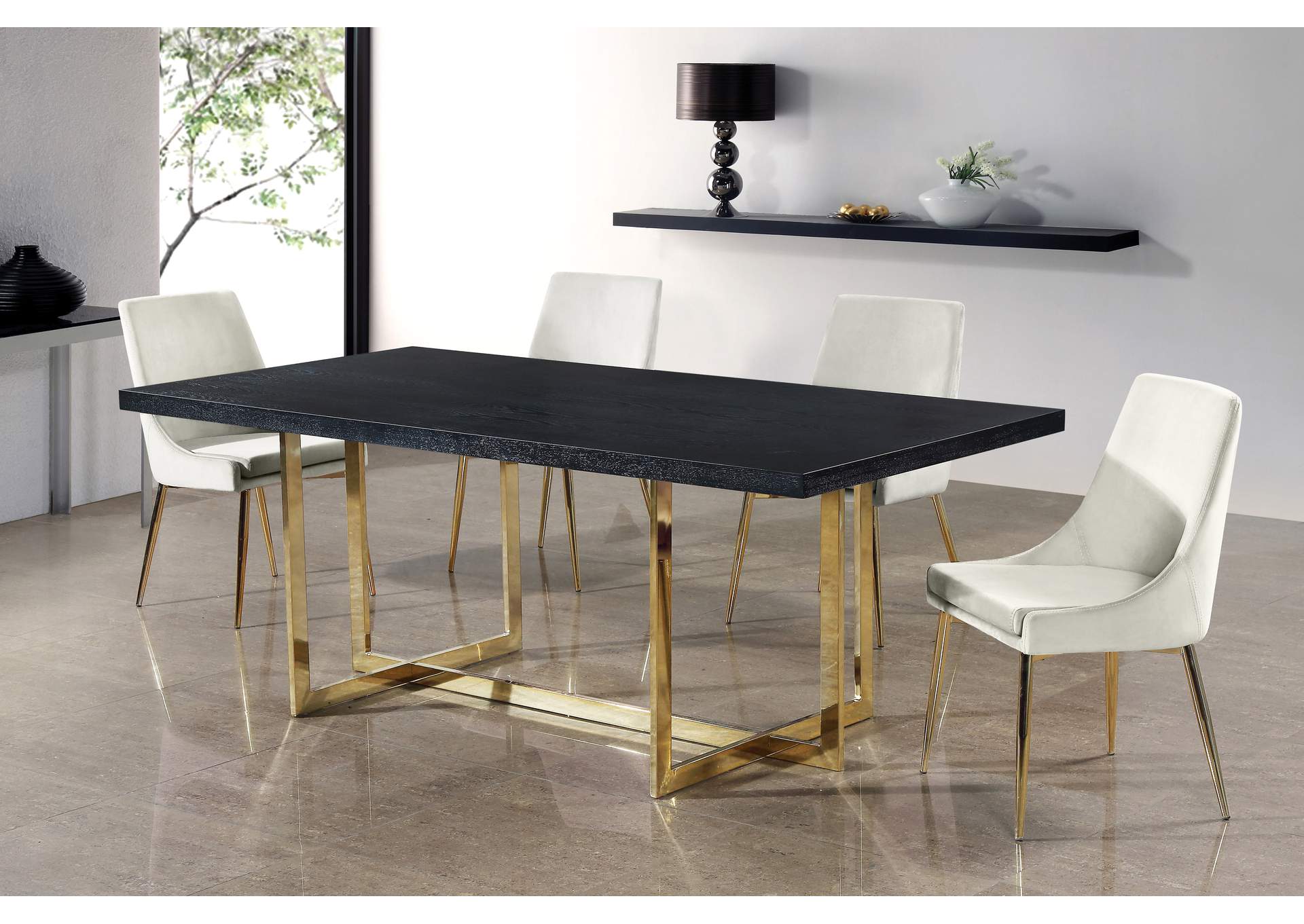 Elle Gold Dining Table w/4 Cream Chair,Meridian Furniture