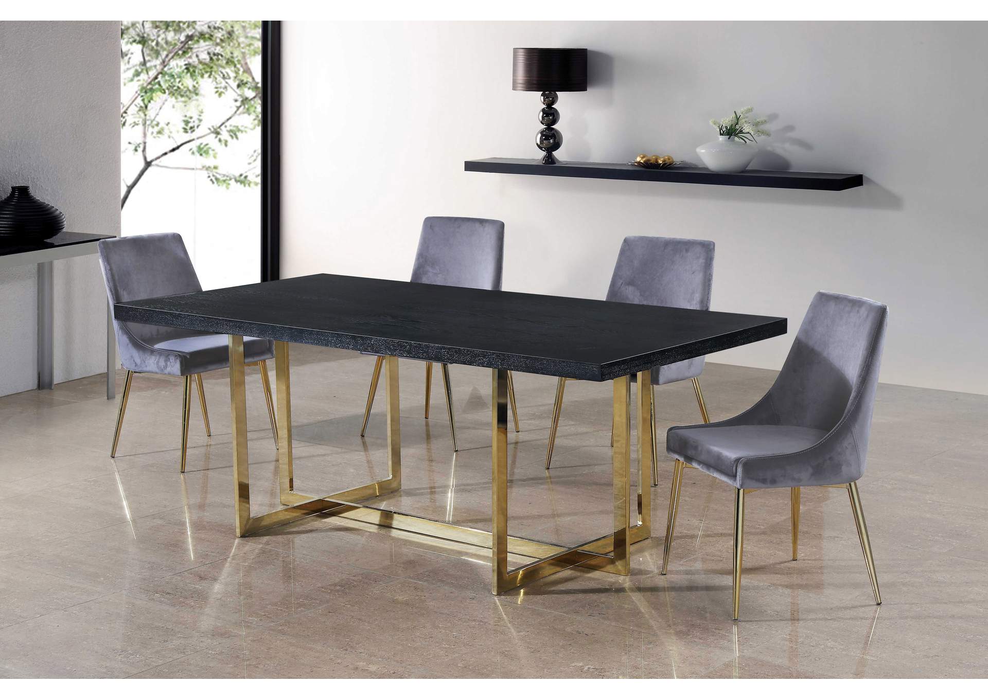 Elle Gold Dining Table w/4 Grey Chair,Meridian Furniture