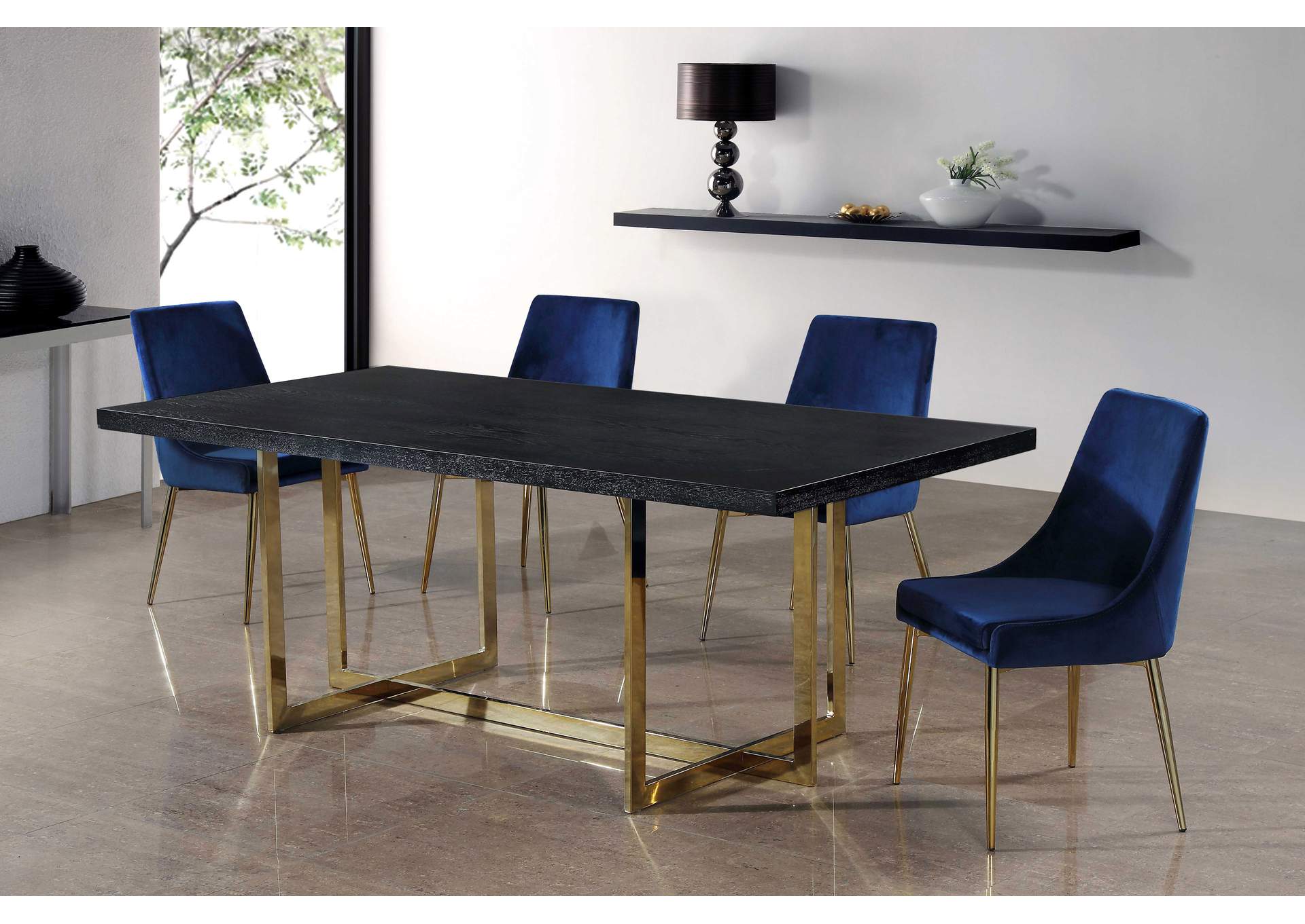 Elle Gold Dining Table w/4 Navy Chair,Meridian Furniture