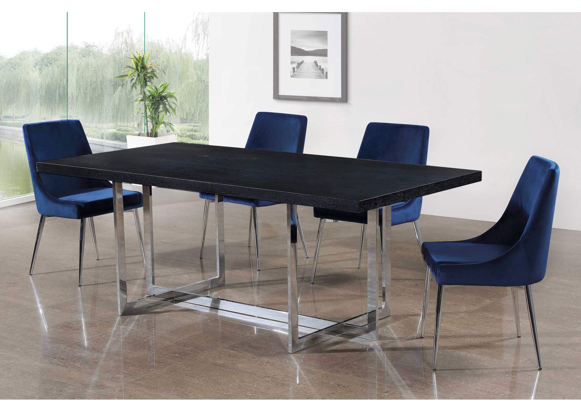 Elle Chrome Dining Table w/4 Navy Chair,Meridian Furniture