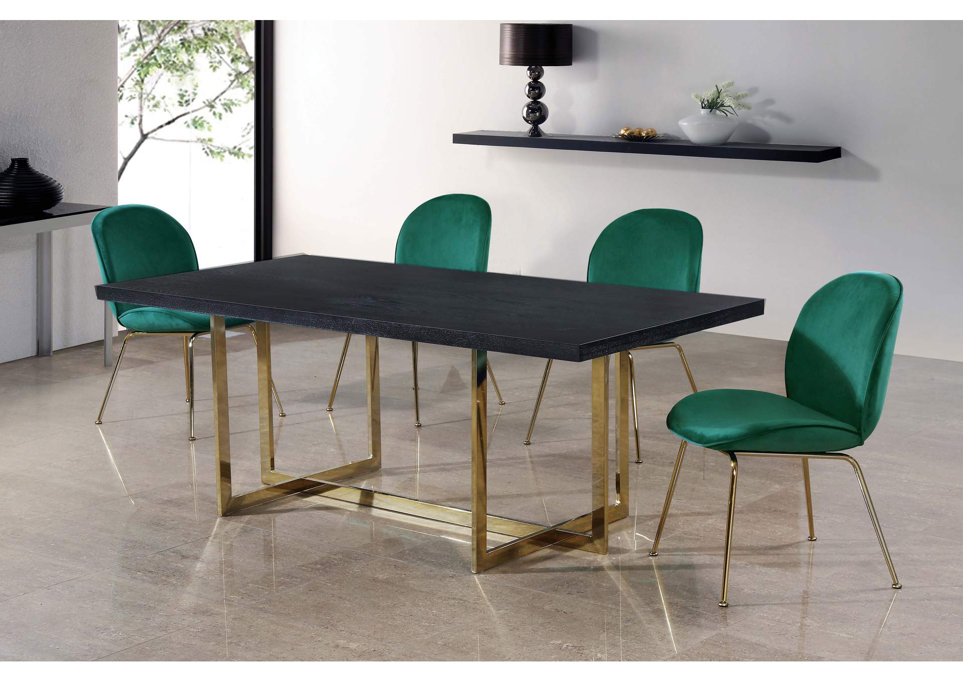 Elle Gold Dining Table w/4 Green Chair,Meridian Furniture