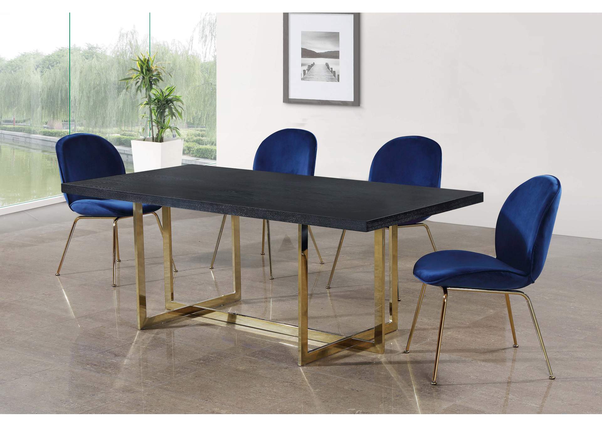 Elle Gold Dining Table w/4 Navy Chair,Meridian Furniture