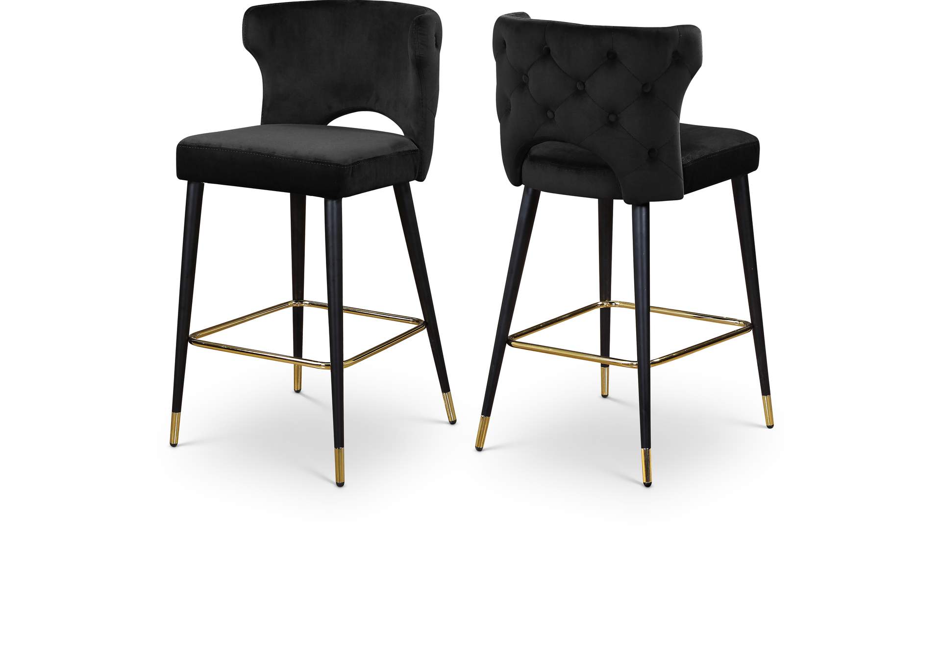 Kelly Black Velvet Stool Set of 2,Meridian Furniture