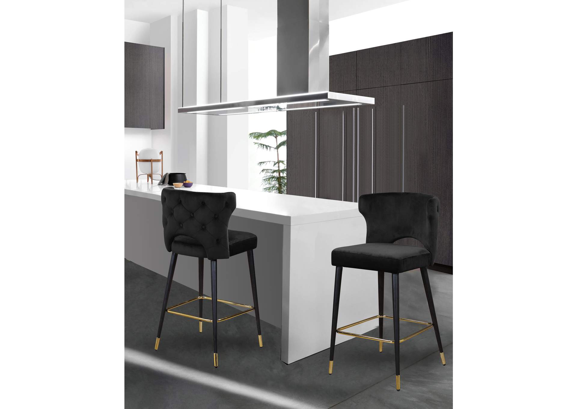 Kelly Black Velvet Stool Set of 2,Meridian Furniture