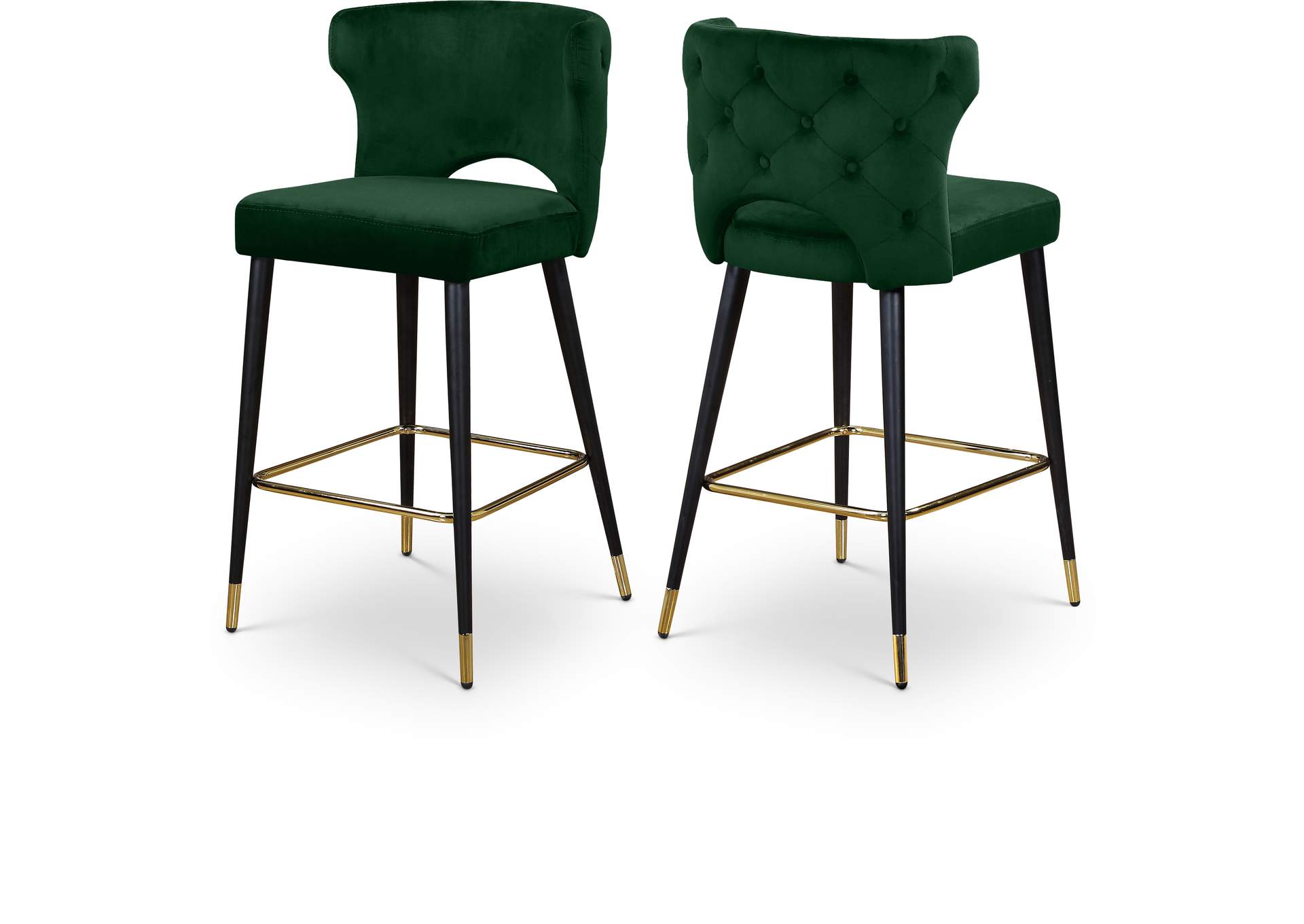 Kelly Green Velvet Stool Set of 2,Meridian Furniture