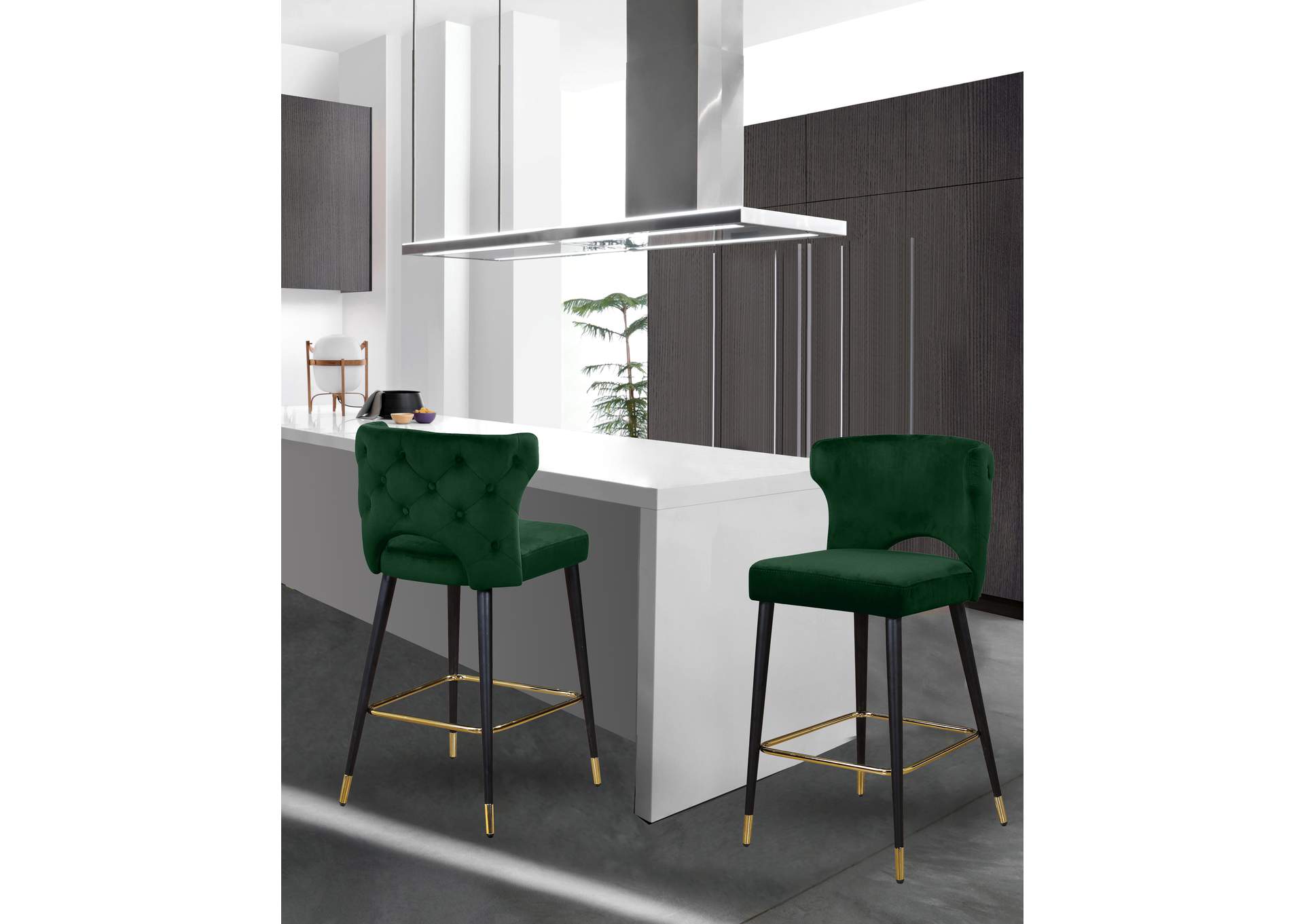 Kelly Green Velvet Stool Set of 2,Meridian Furniture