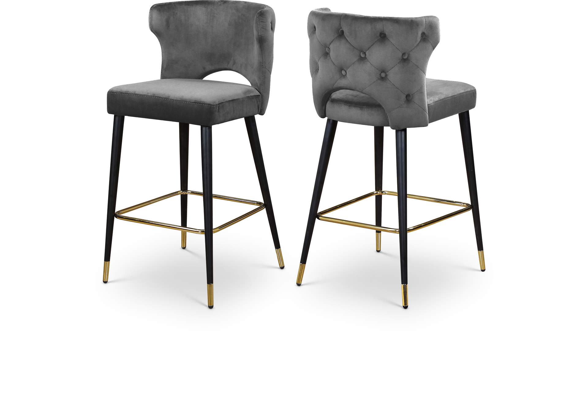 Kelly Grey Velvet Stool Set of 2,Meridian Furniture