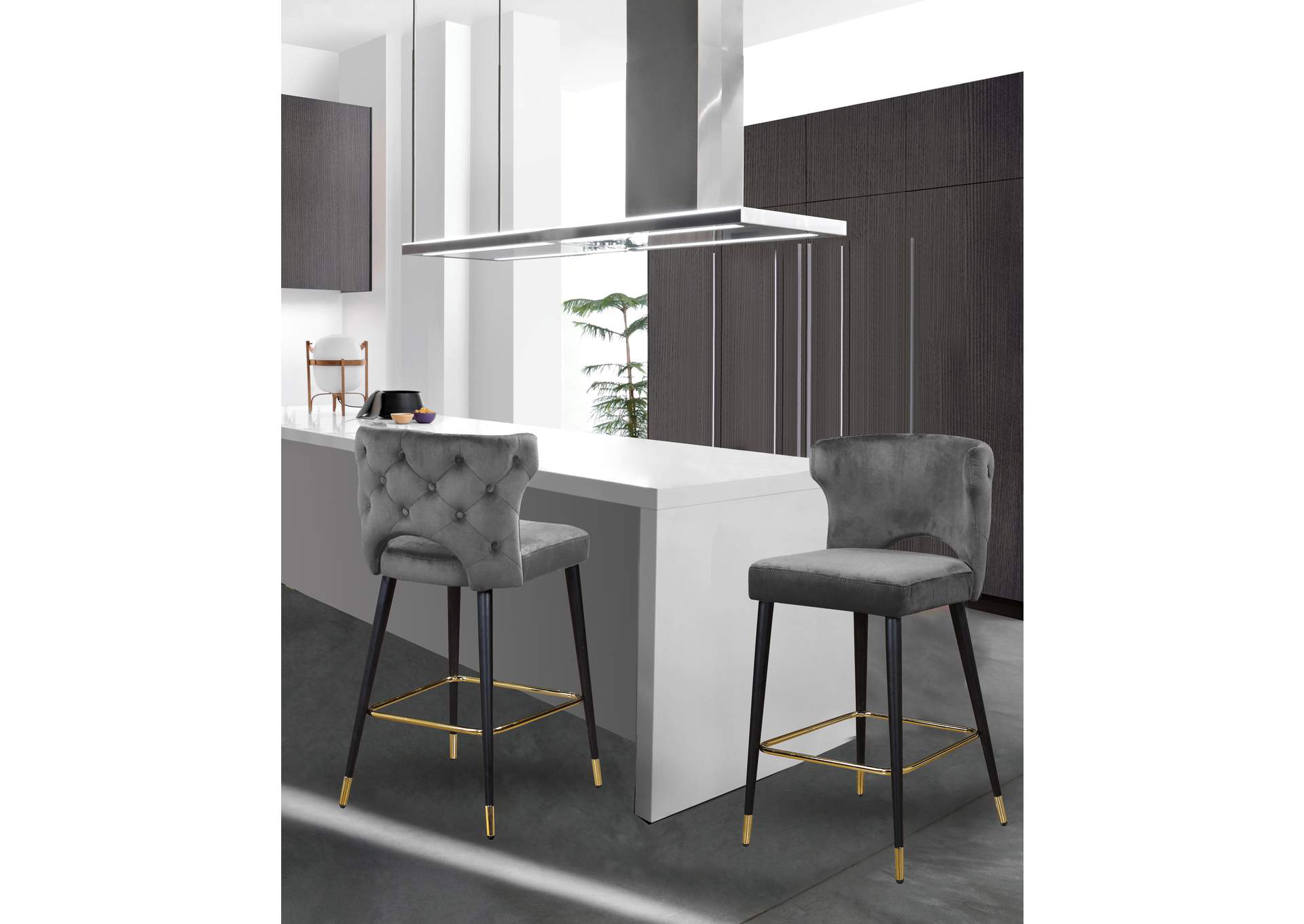 Kelly Grey Velvet Stool Set of 2,Meridian Furniture