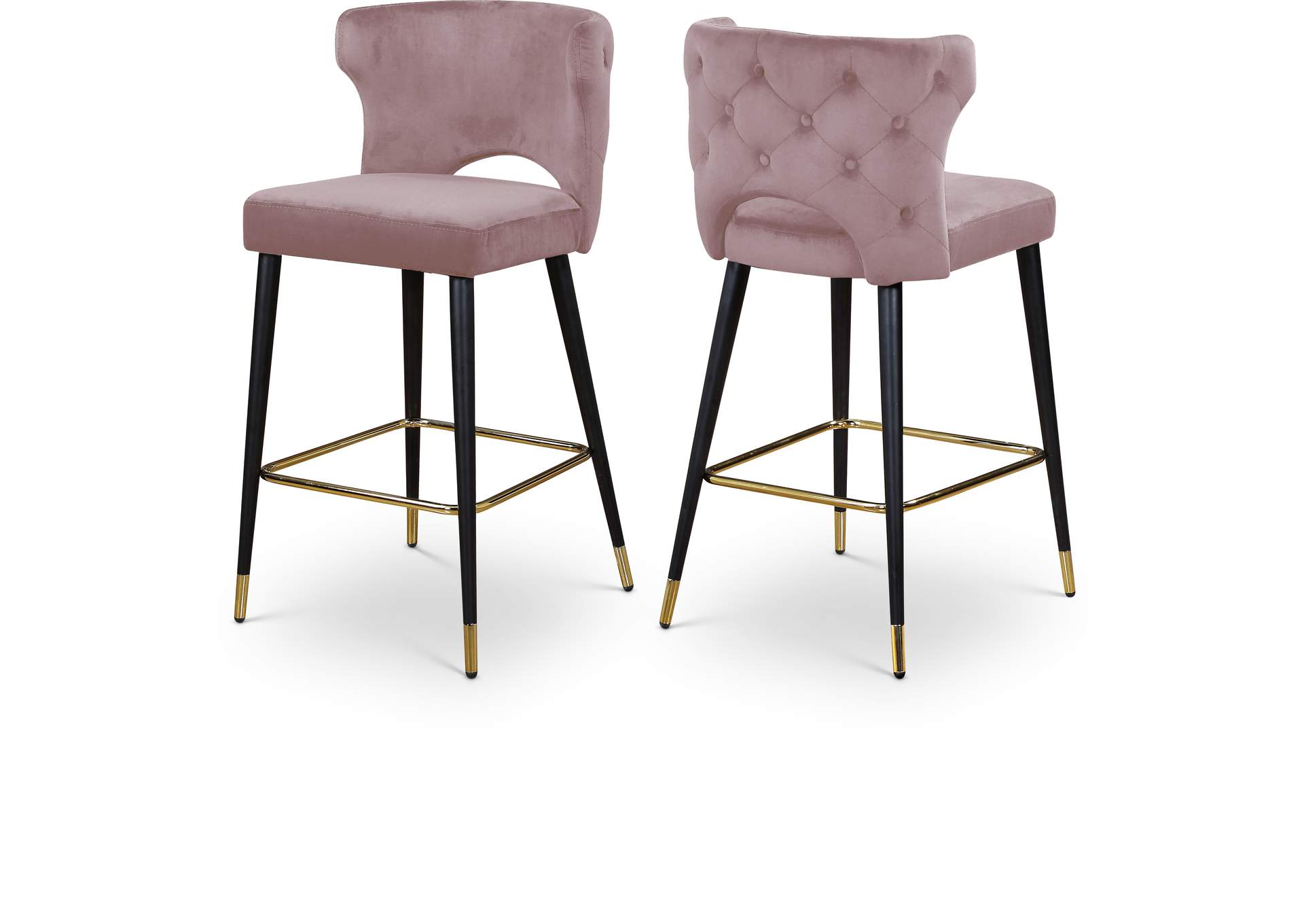 Kelly Pink Velvet Stool Set of 2,Meridian Furniture