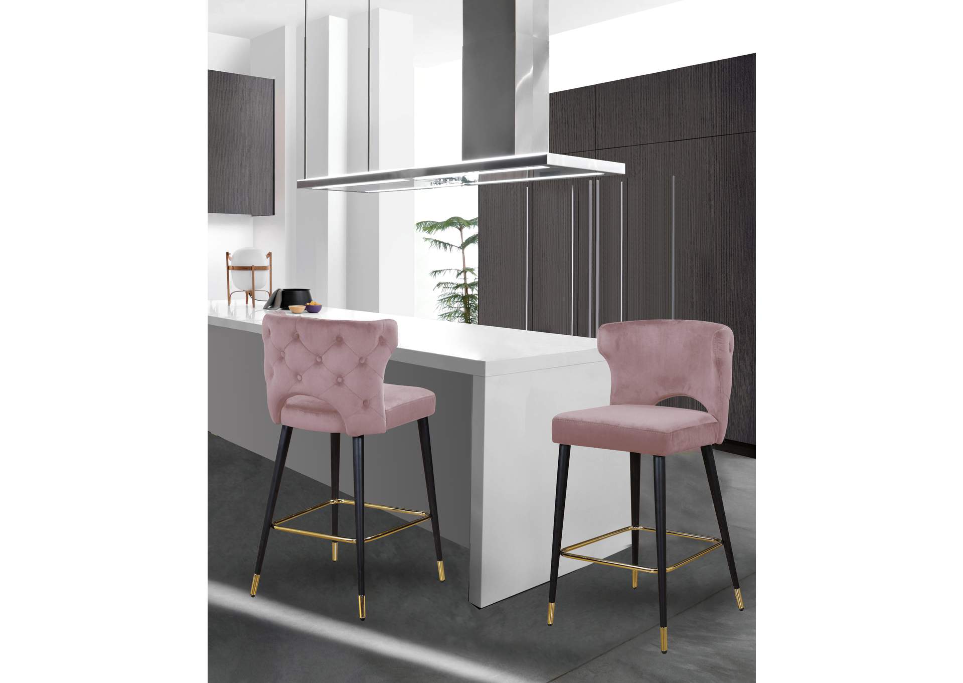 Kelly Pink Velvet Stool Set of 2,Meridian Furniture