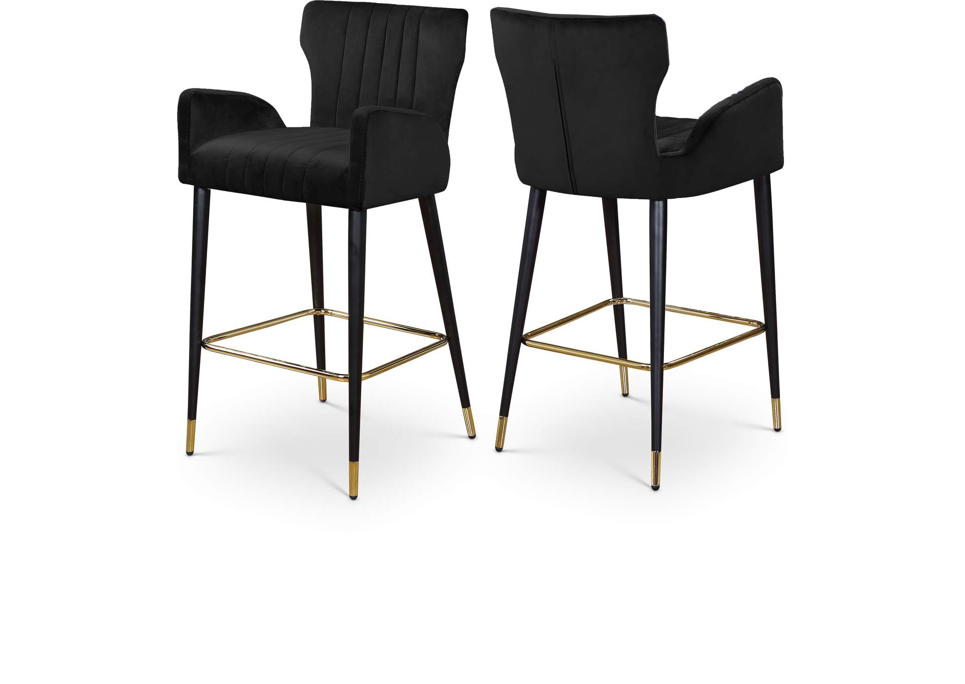 Luxe Black Velvet Stool Set of 2,Meridian Furniture