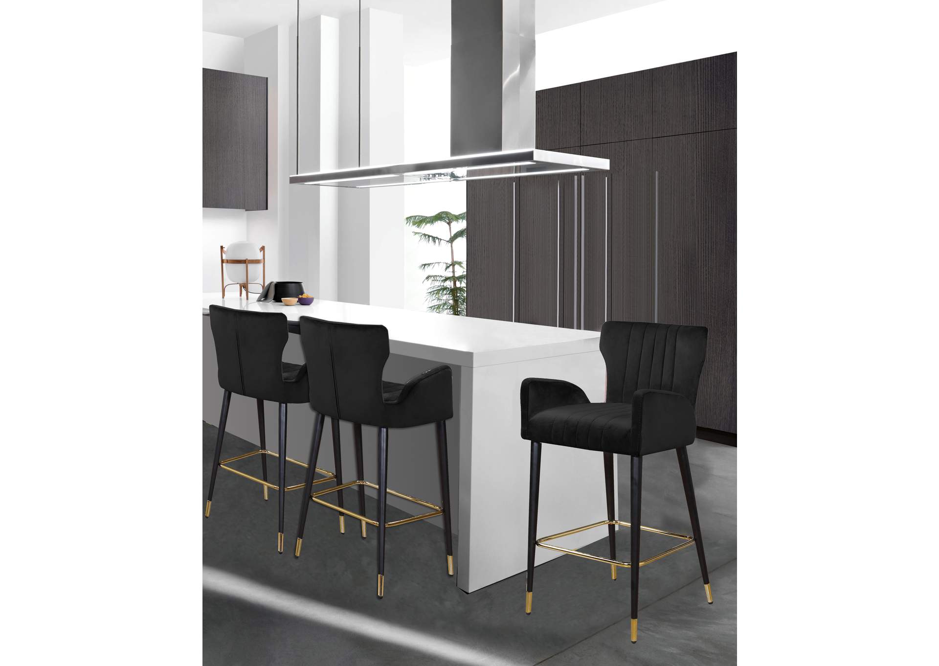 Luxe Black Velvet Stool Set of 2,Meridian Furniture