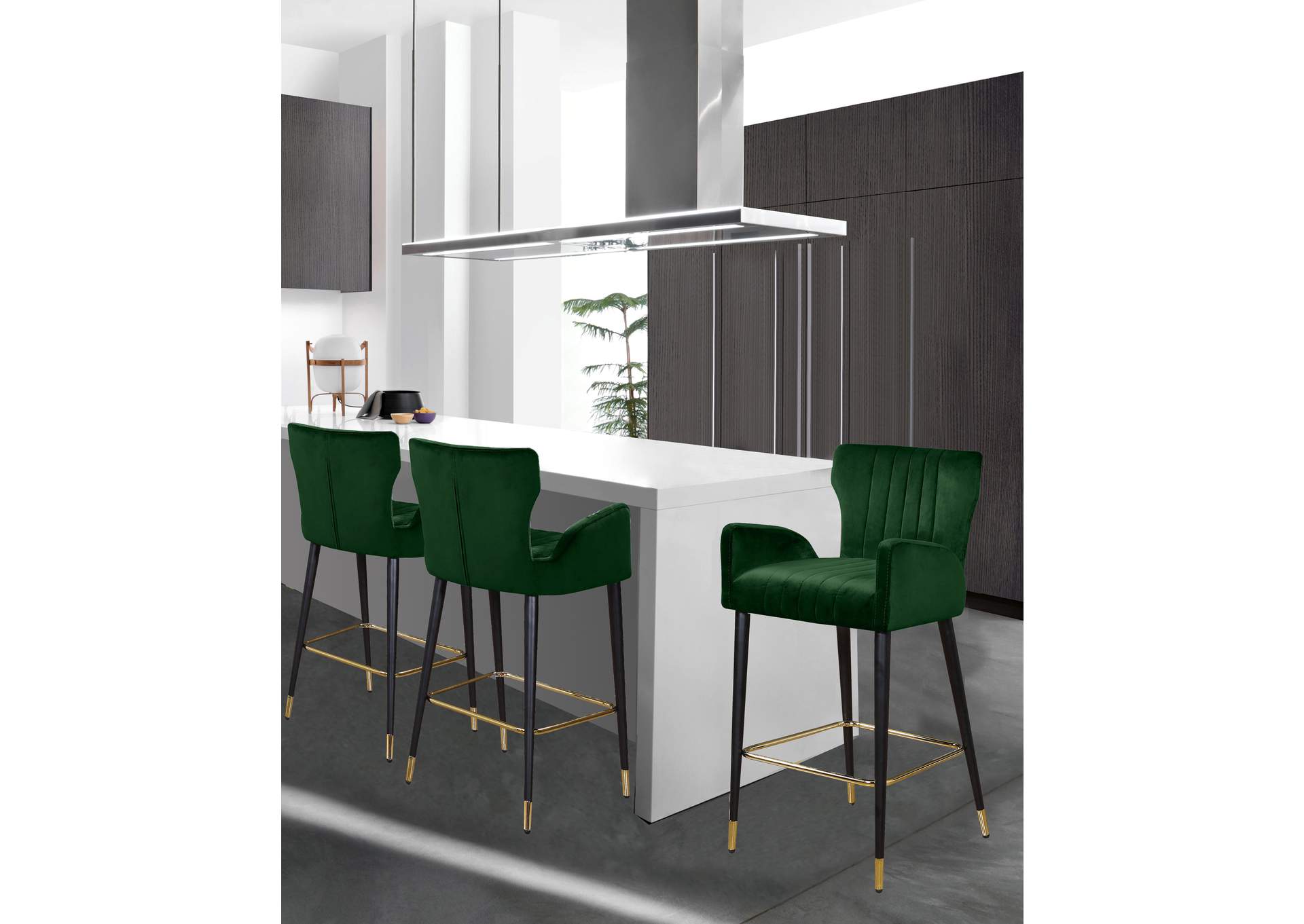 Luxe Green Velvet Stool Set of 2,Meridian Furniture