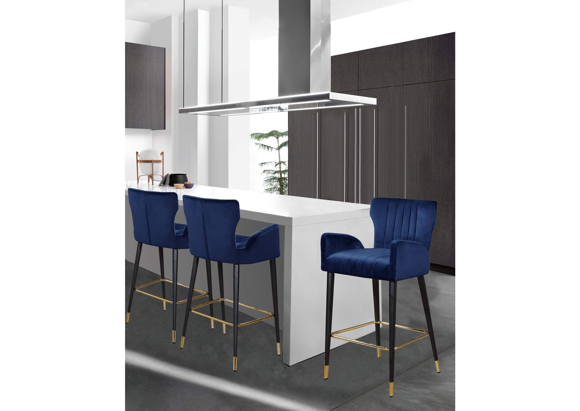 Luxe Navy Velvet Stool Set of 2,Meridian Furniture