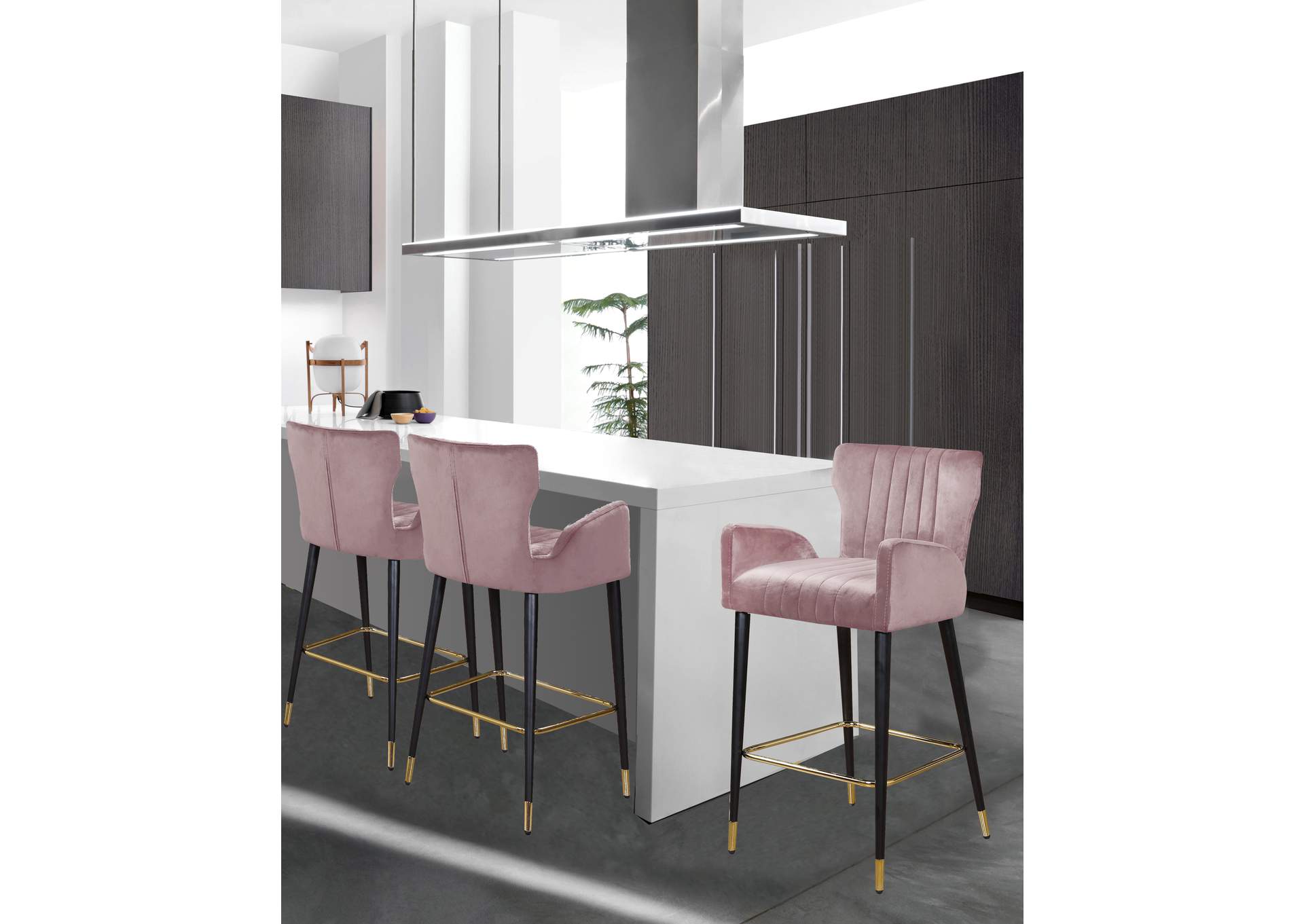 Luxe Pink Velvet Stool Set of 2,Meridian Furniture