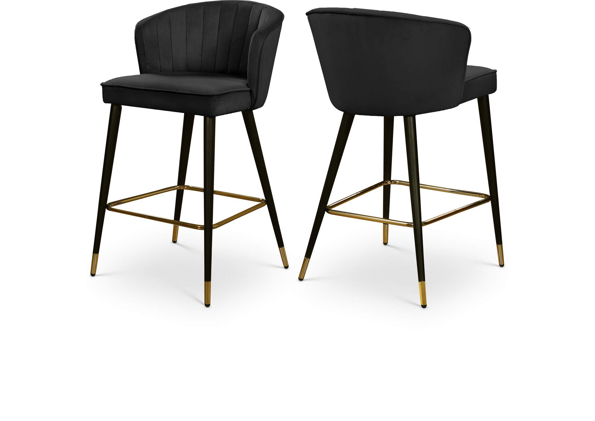 Cassie Black Velvet Stool Set of 2,Meridian Furniture