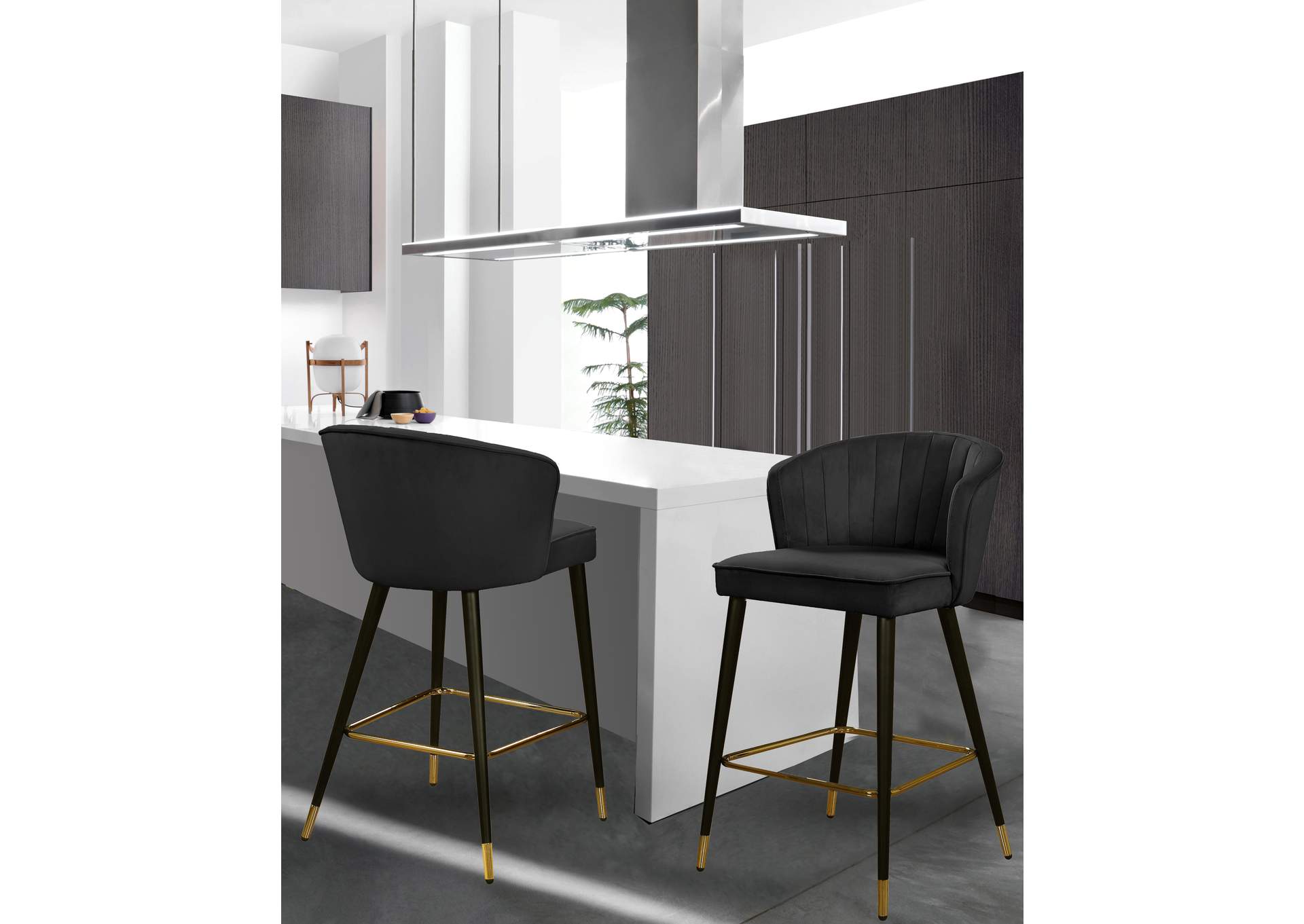 Cassie Black Velvet Stool Set of 2,Meridian Furniture