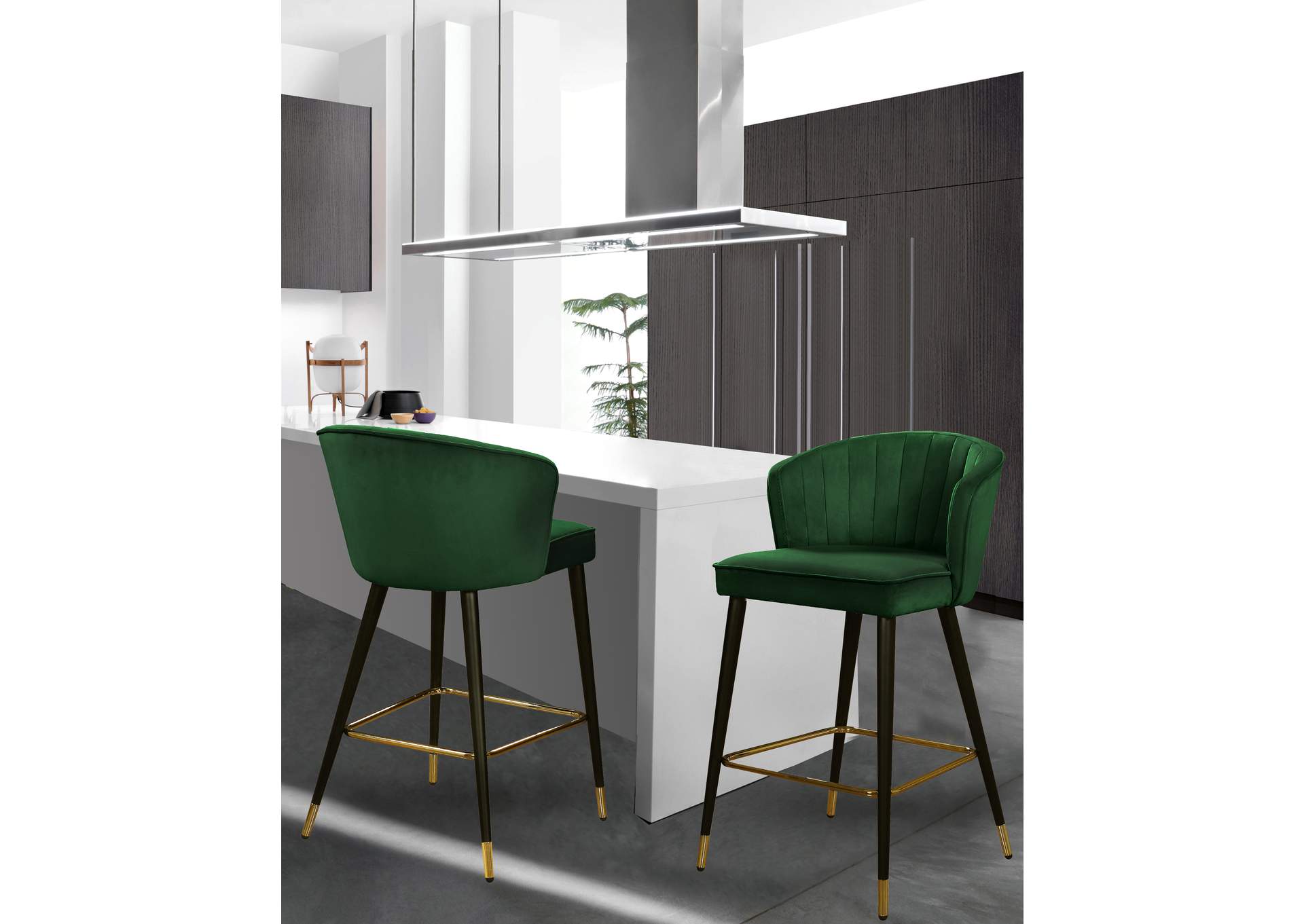 Cassie Green Velvet Stool Set of 2,Meridian Furniture