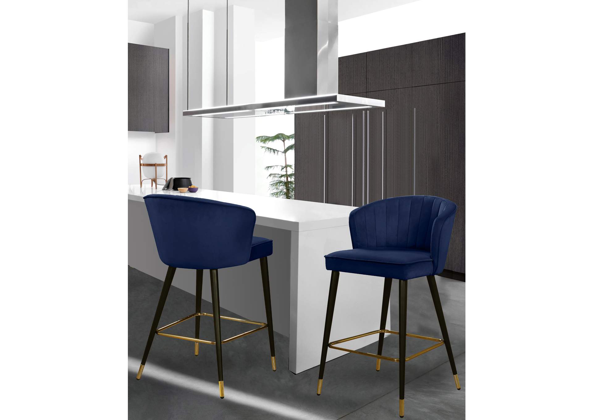 Cassie Navy Velvet Stool Set of 2,Meridian Furniture