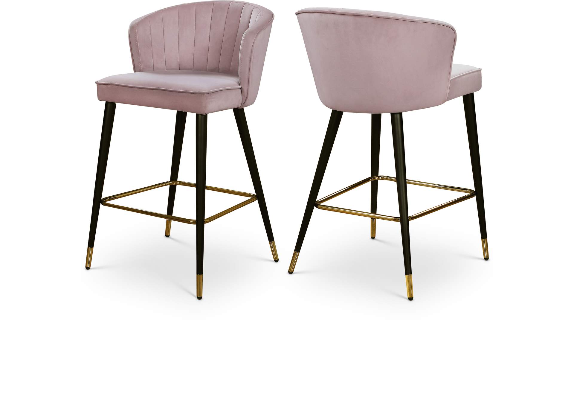 Cassie Pink Velvet Stool Set of 2,Meridian Furniture