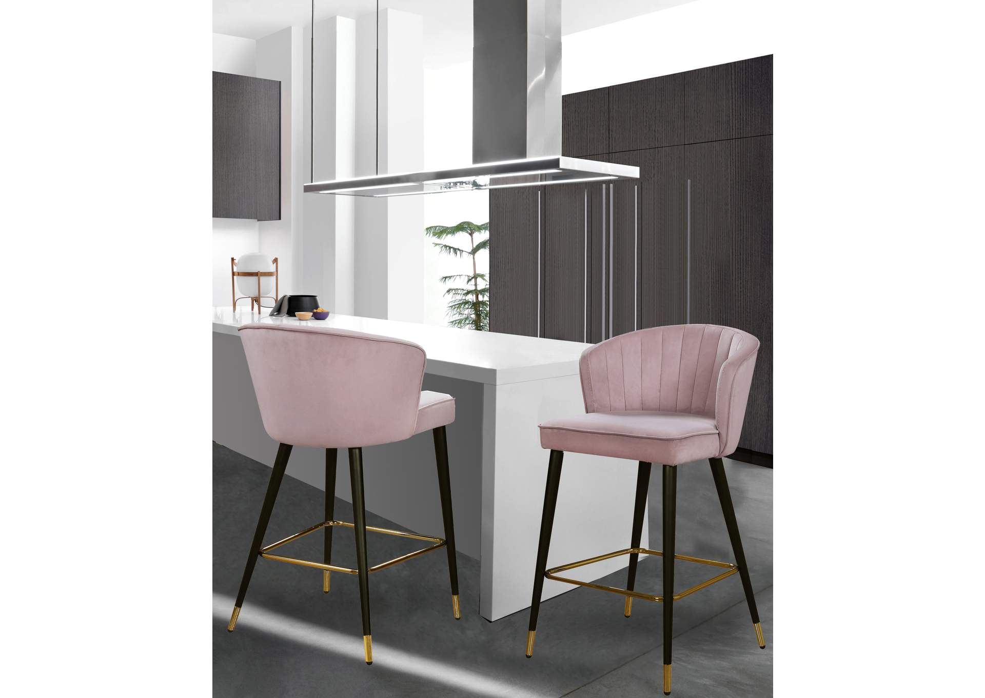 Cassie Pink Velvet Stool Set of 2,Meridian Furniture