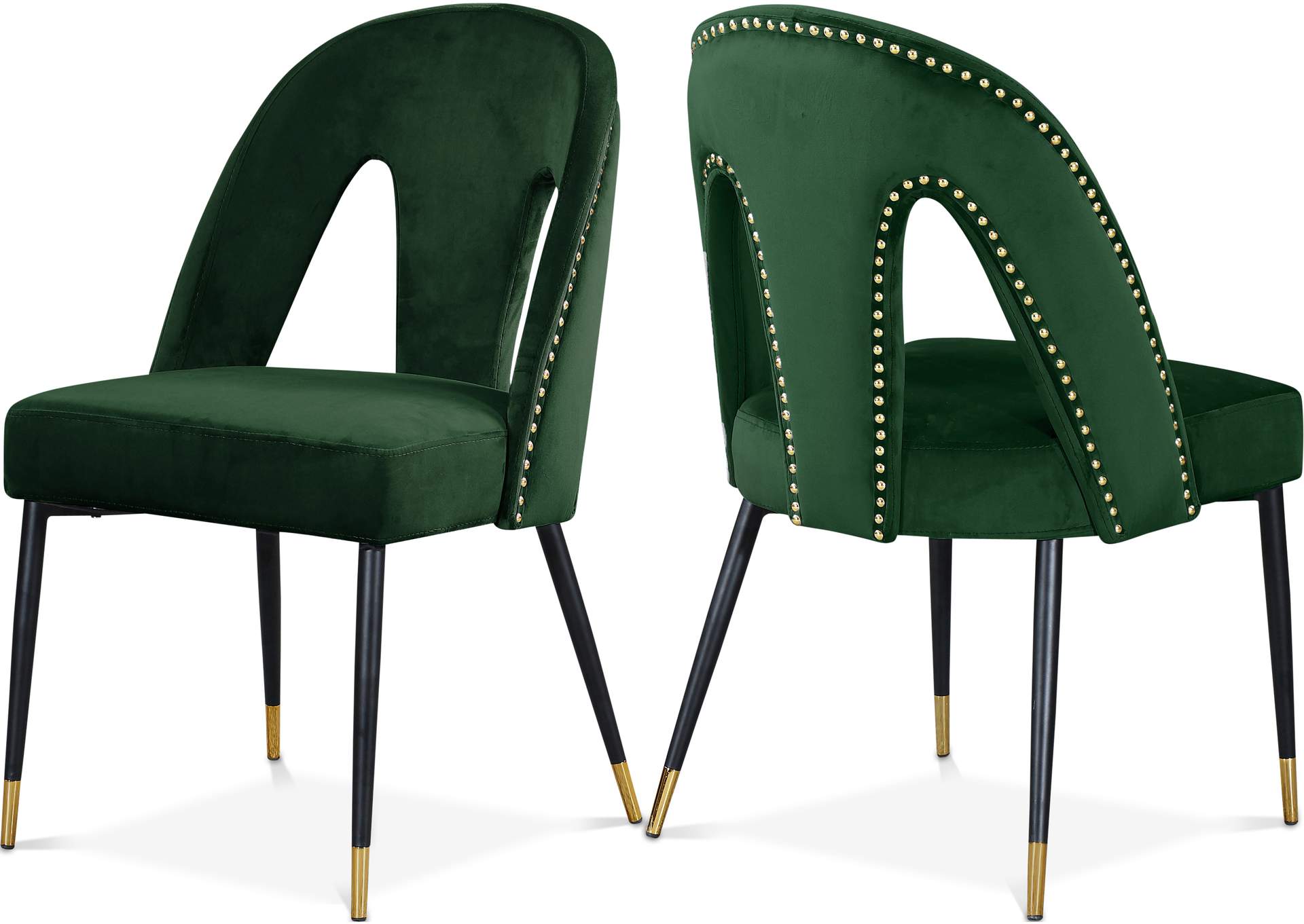 Akoya Green Velvet Dining Chair Set of 2,Meridian Furniture