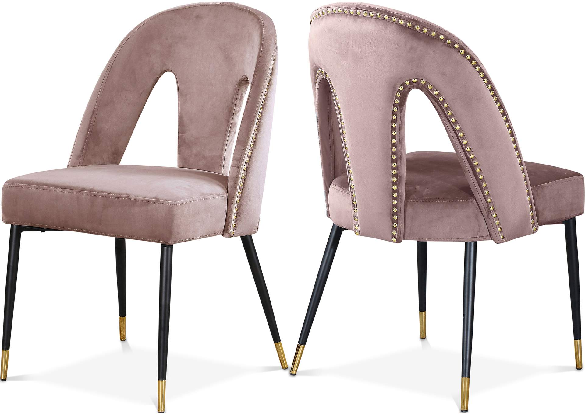 Akoya Pink Velvet Dining Chair Set of 2,Meridian Furniture