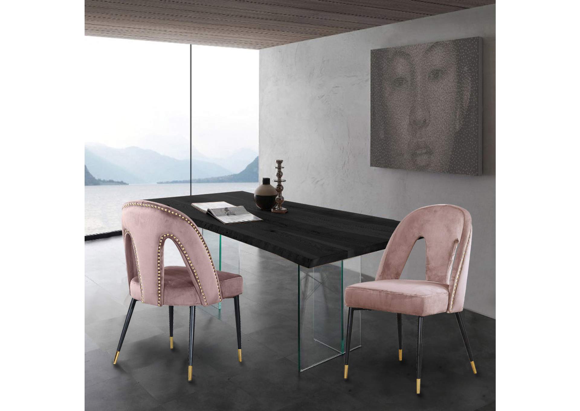 Akoya Pink Velvet Dining Chair Set of 2,Meridian Furniture