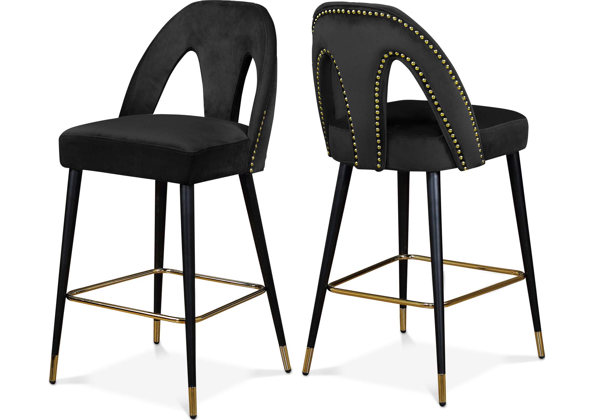 Akoya Black Velvet Stool Set of 2,Meridian Furniture