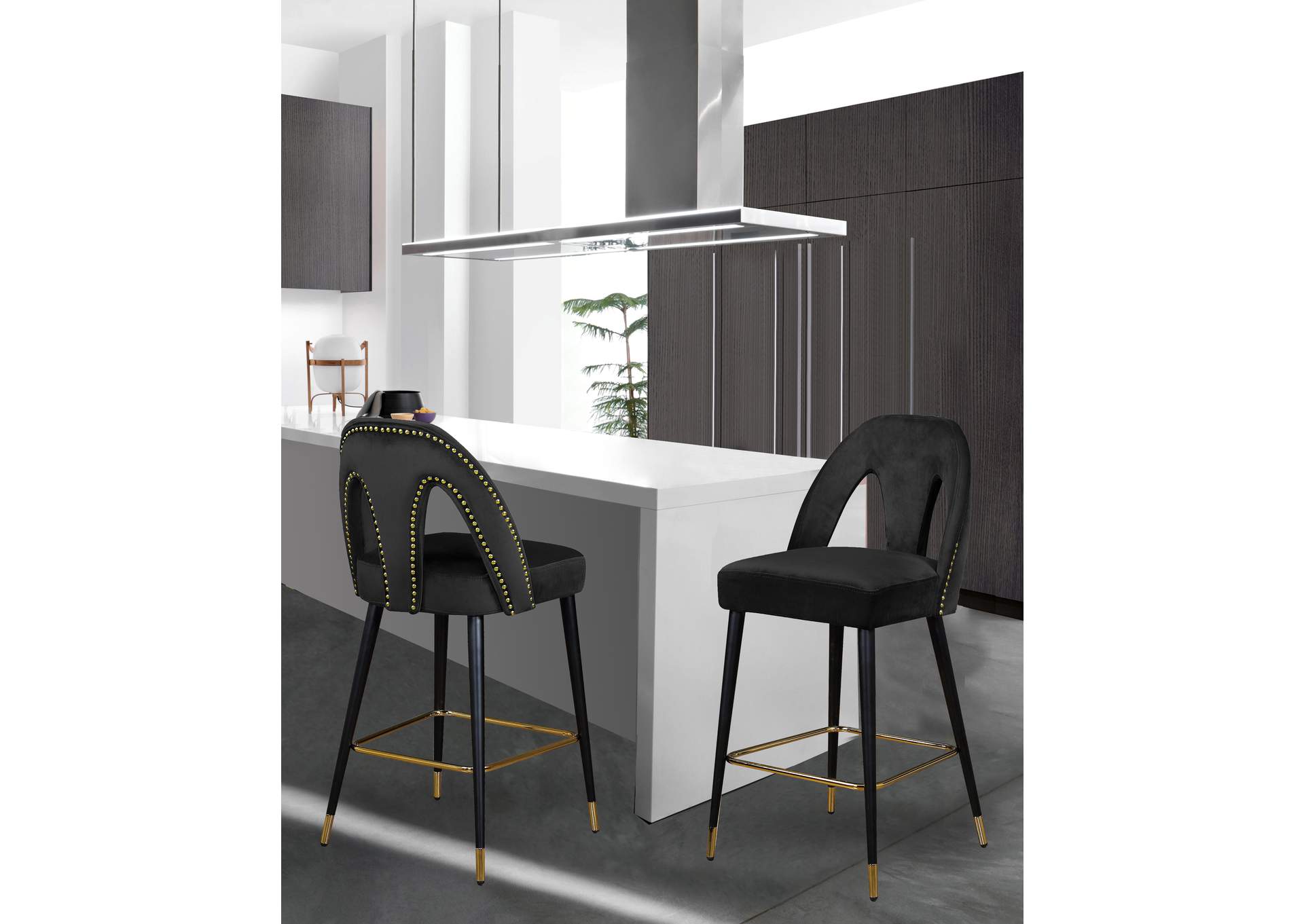 Akoya Black Velvet Stool Set of 2,Meridian Furniture