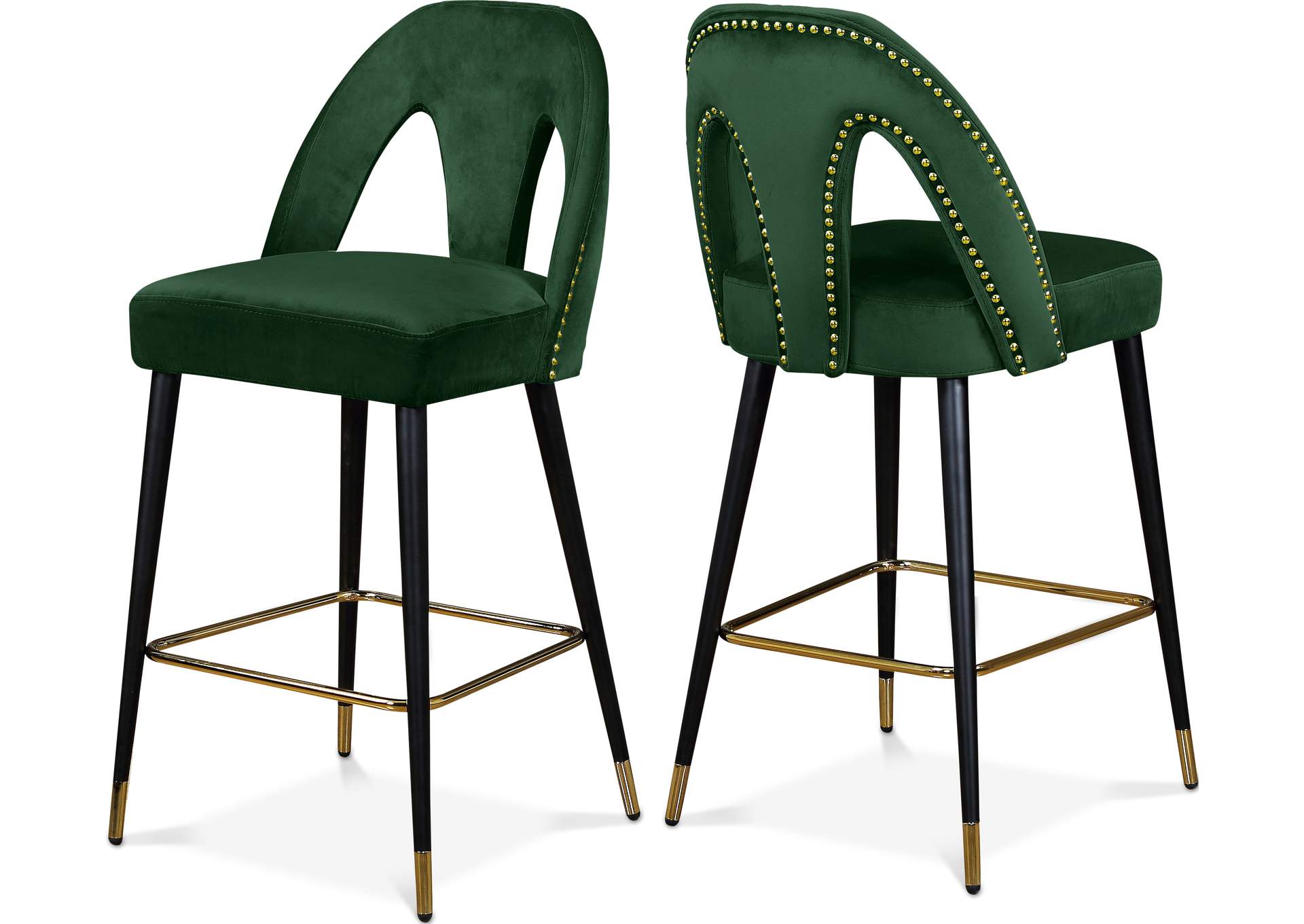 Akoya Green Velvet Stool Set of 2,Meridian Furniture