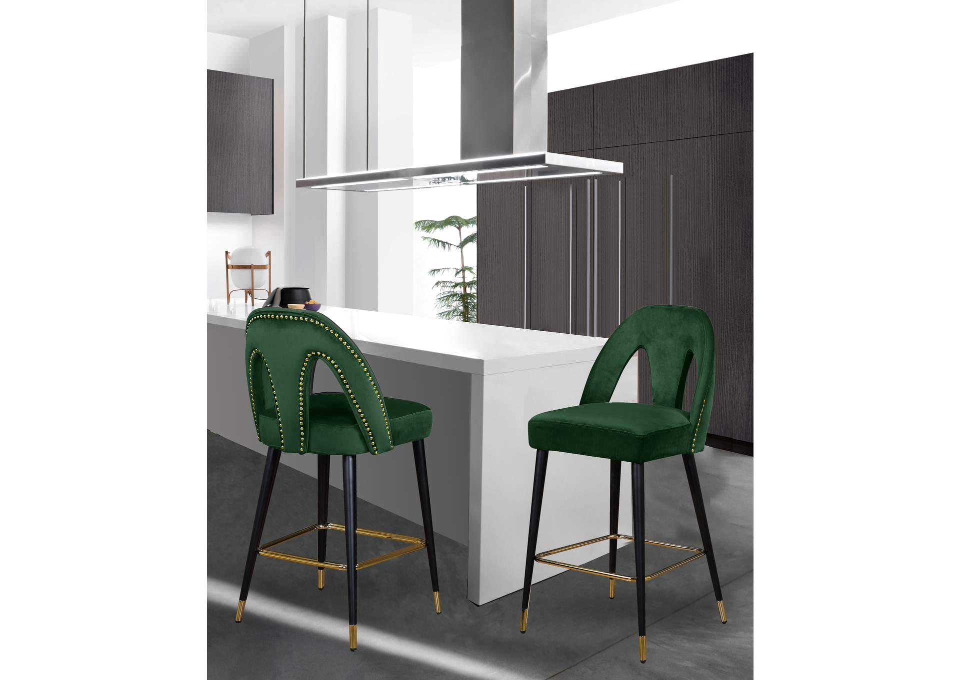 Akoya Green Velvet Stool Set of 2,Meridian Furniture