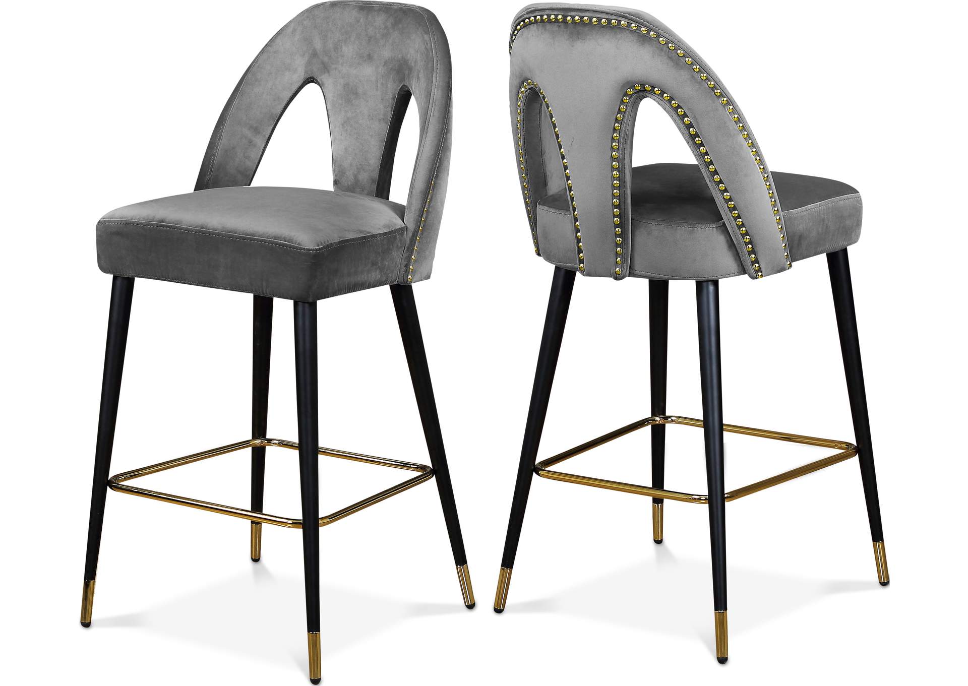 Akoya Grey Velvet Stool Set of 2,Meridian Furniture