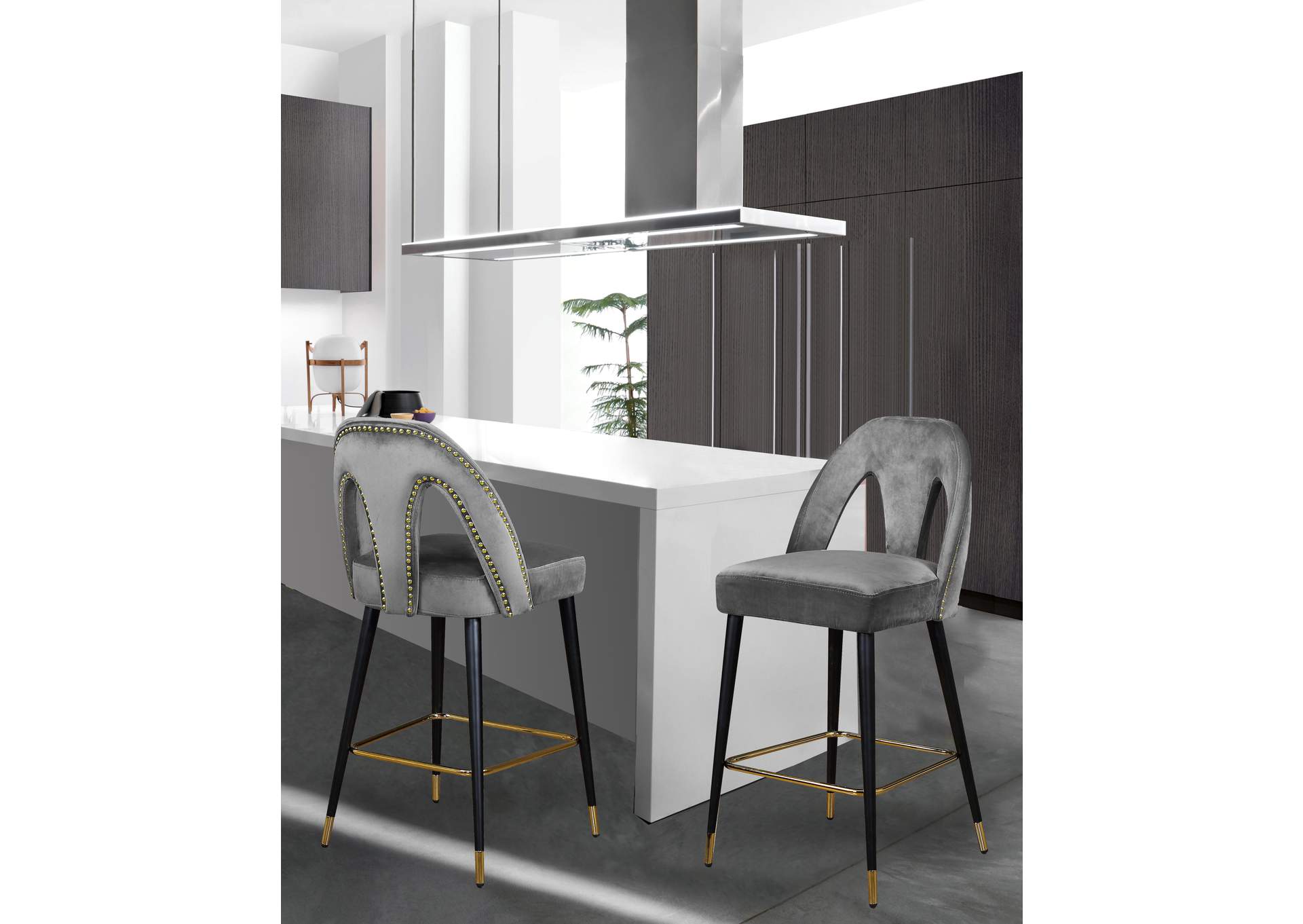 Akoya Grey Velvet Stool Set of 2,Meridian Furniture