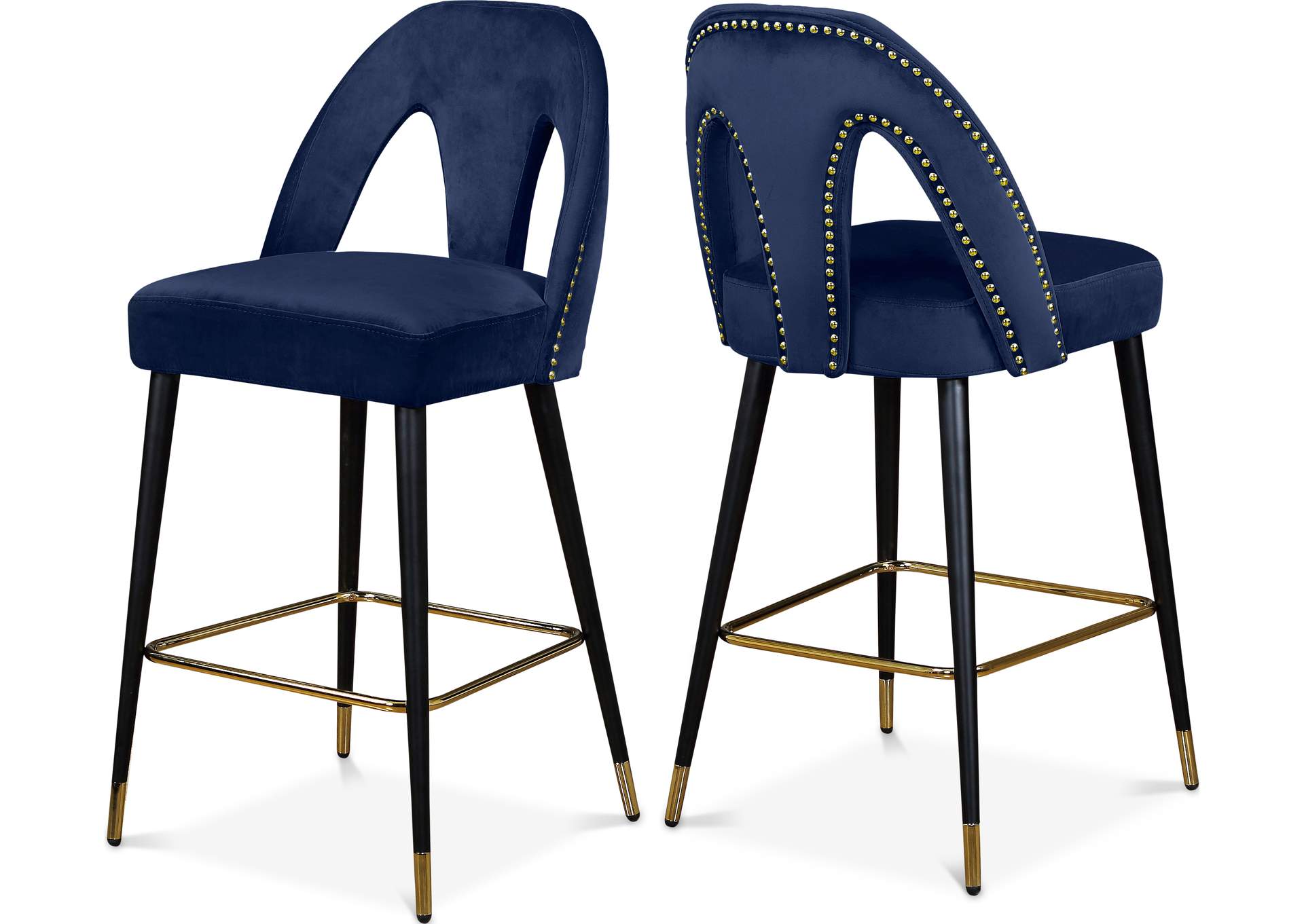 Akoya Navy Velvet Stool Set of 2,Meridian Furniture