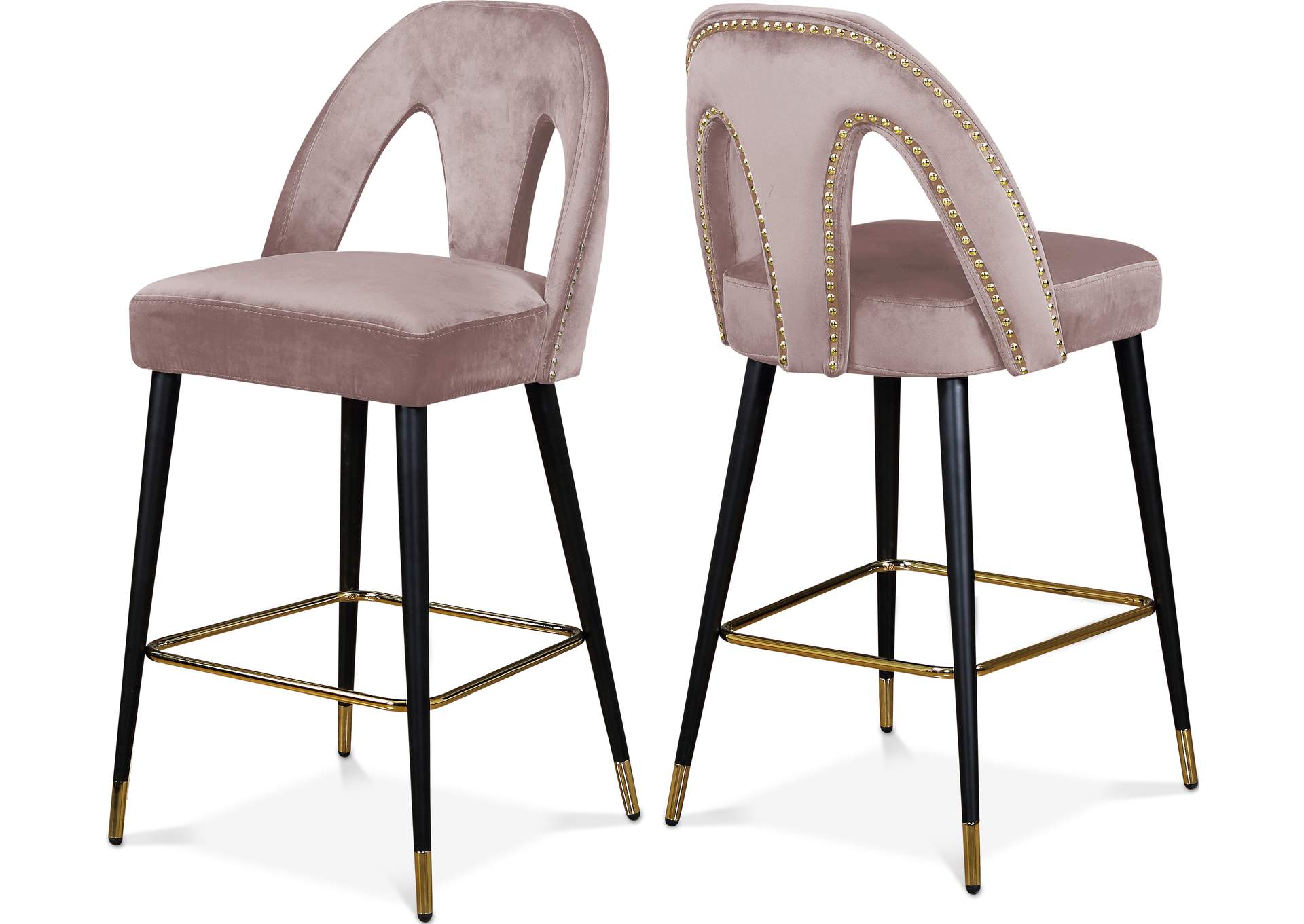 Akoya Pink Velvet Stool Set of 2,Meridian Furniture