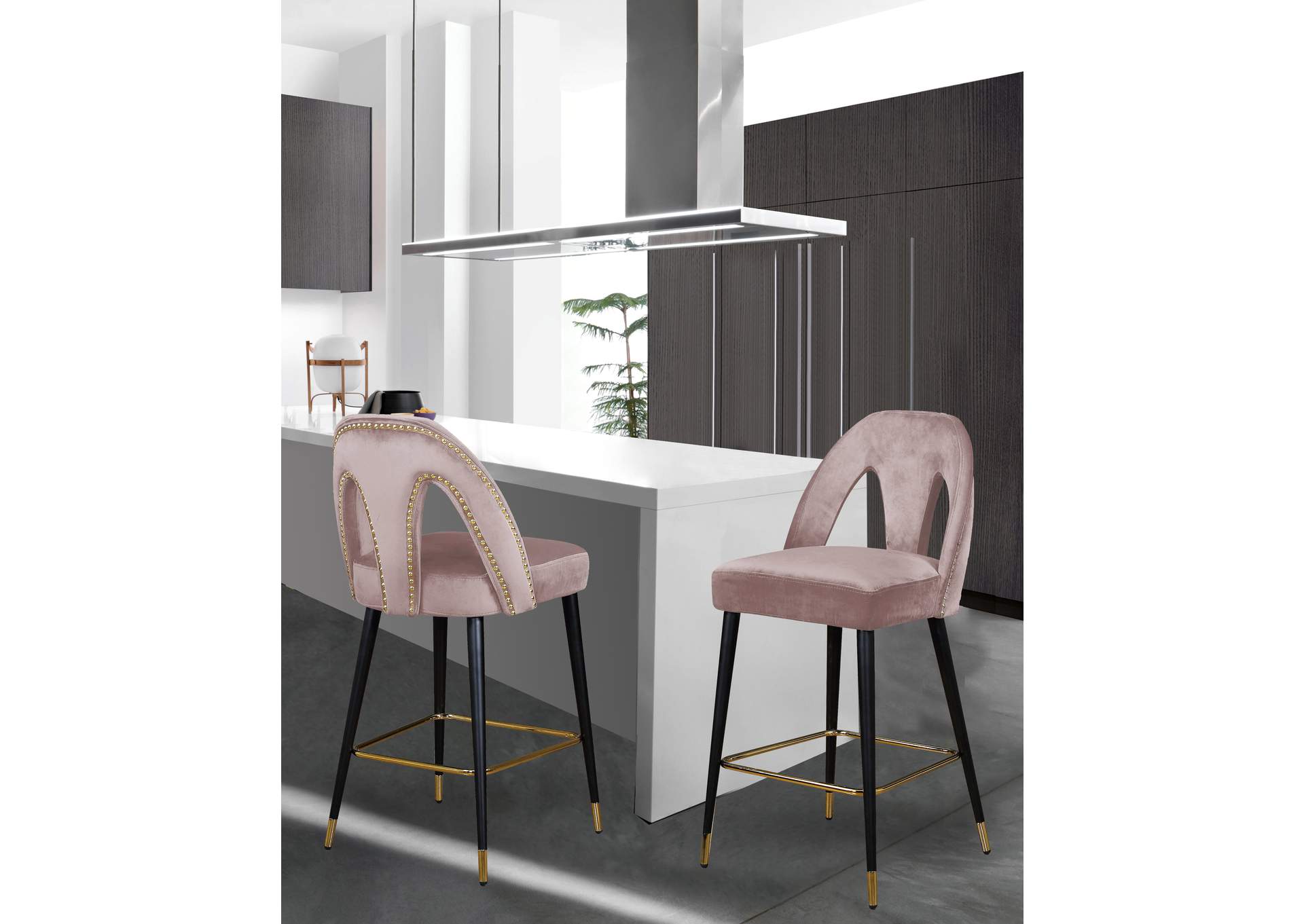 Akoya Pink Velvet Stool Set of 2,Meridian Furniture