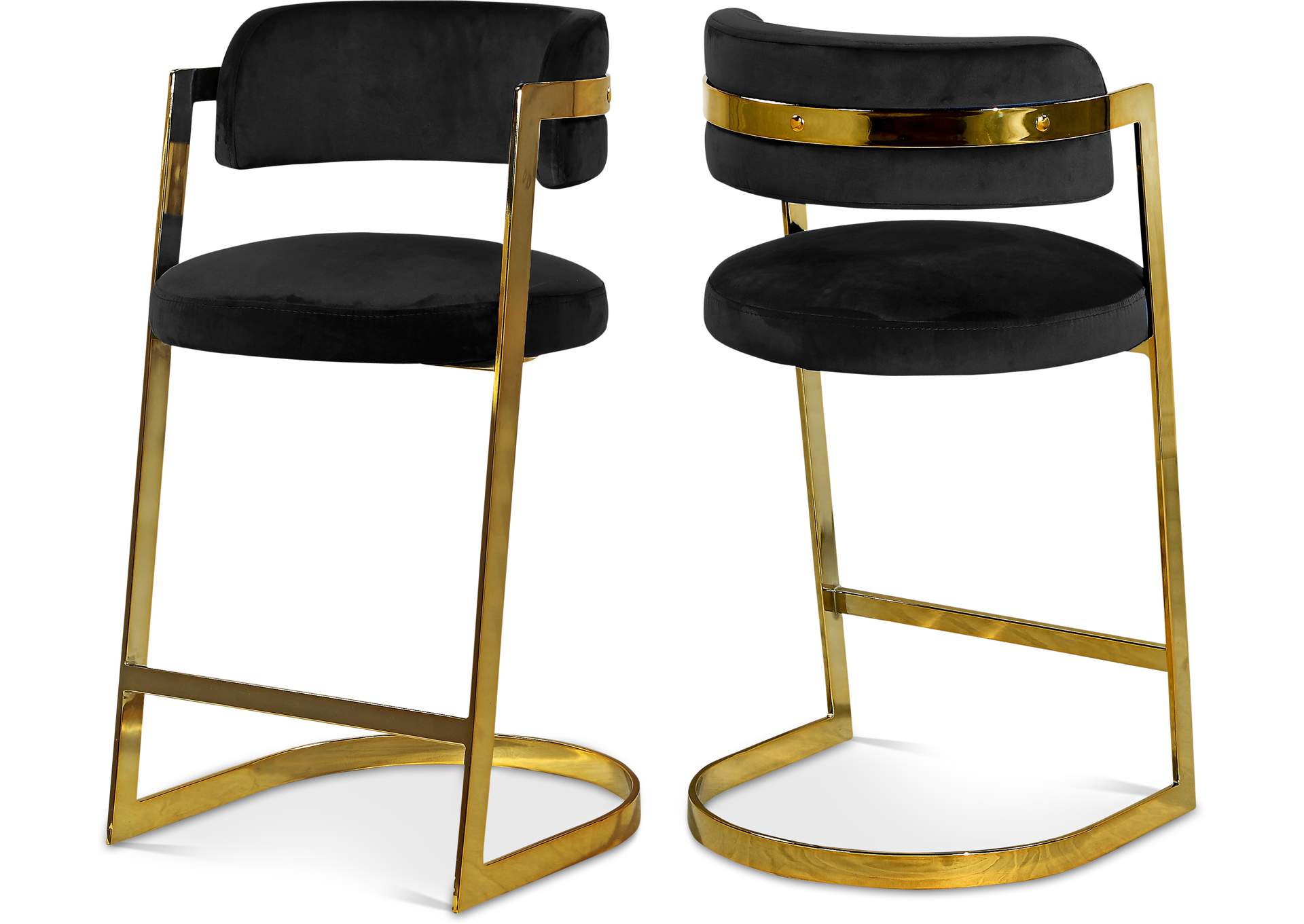 Stephanie Black Velvet Stool Set of 2,Meridian Furniture