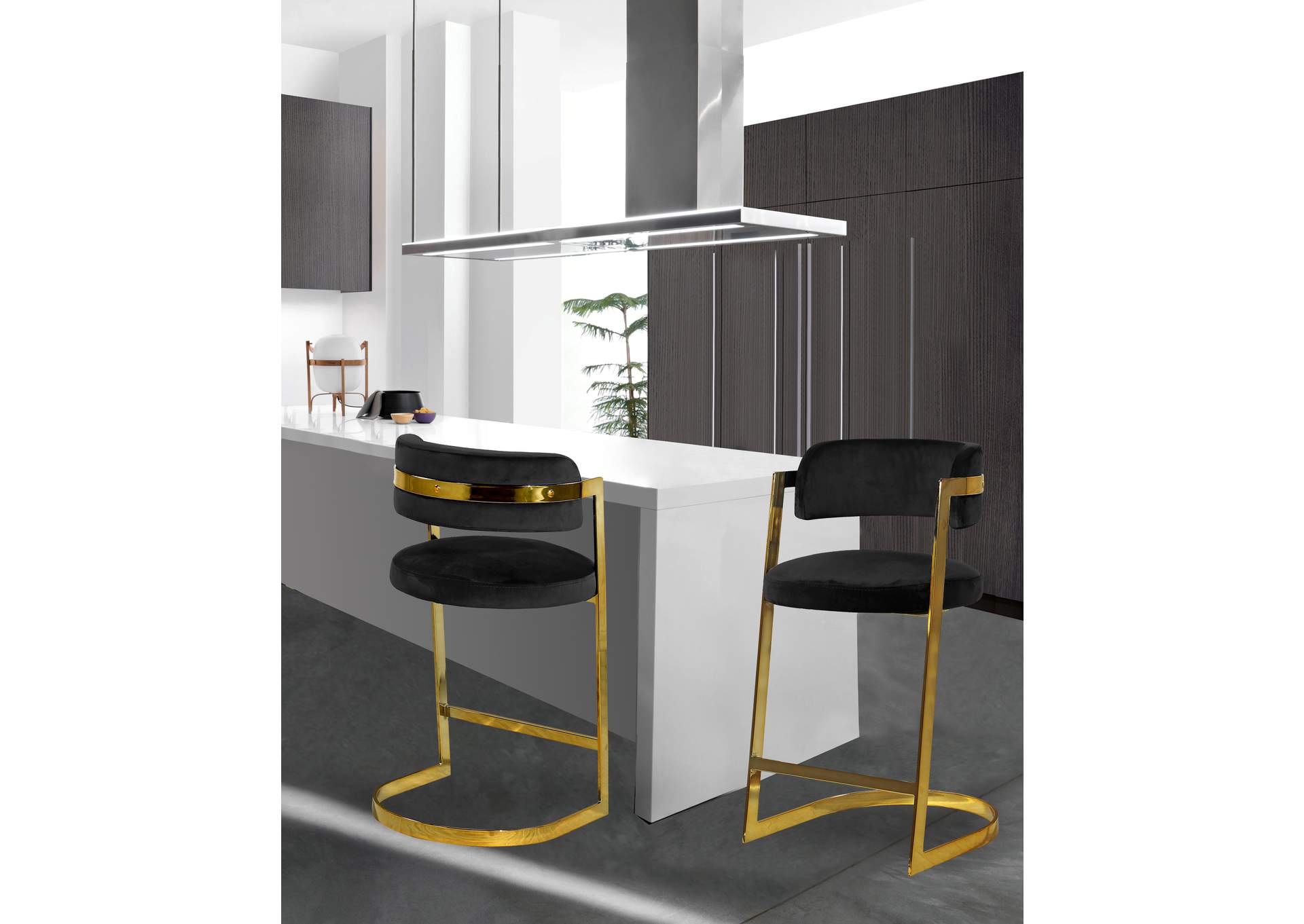 Stephanie Black Velvet Stool Set of 2,Meridian Furniture