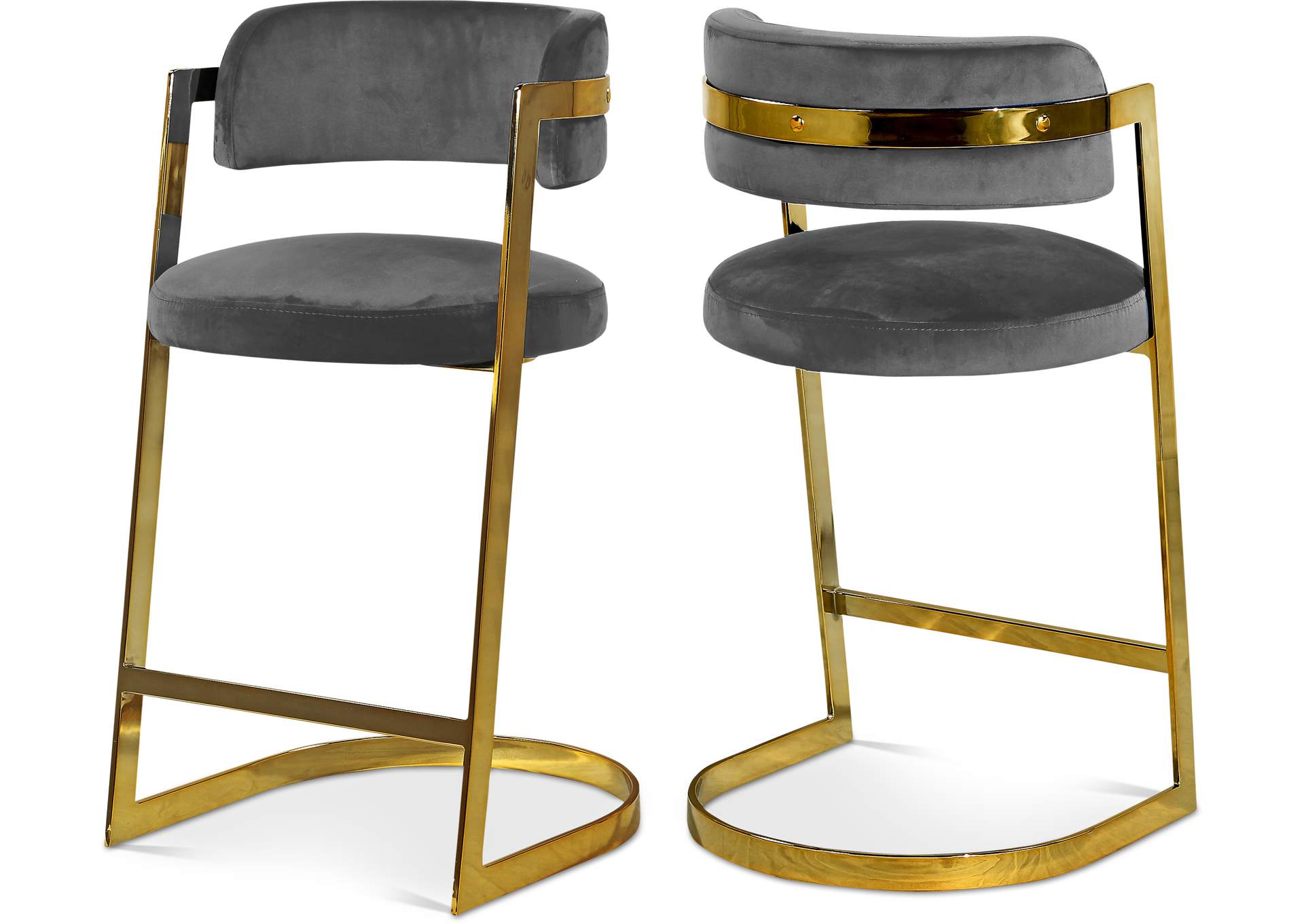 Stephanie Grey Velvet Stool Set of 2,Meridian Furniture