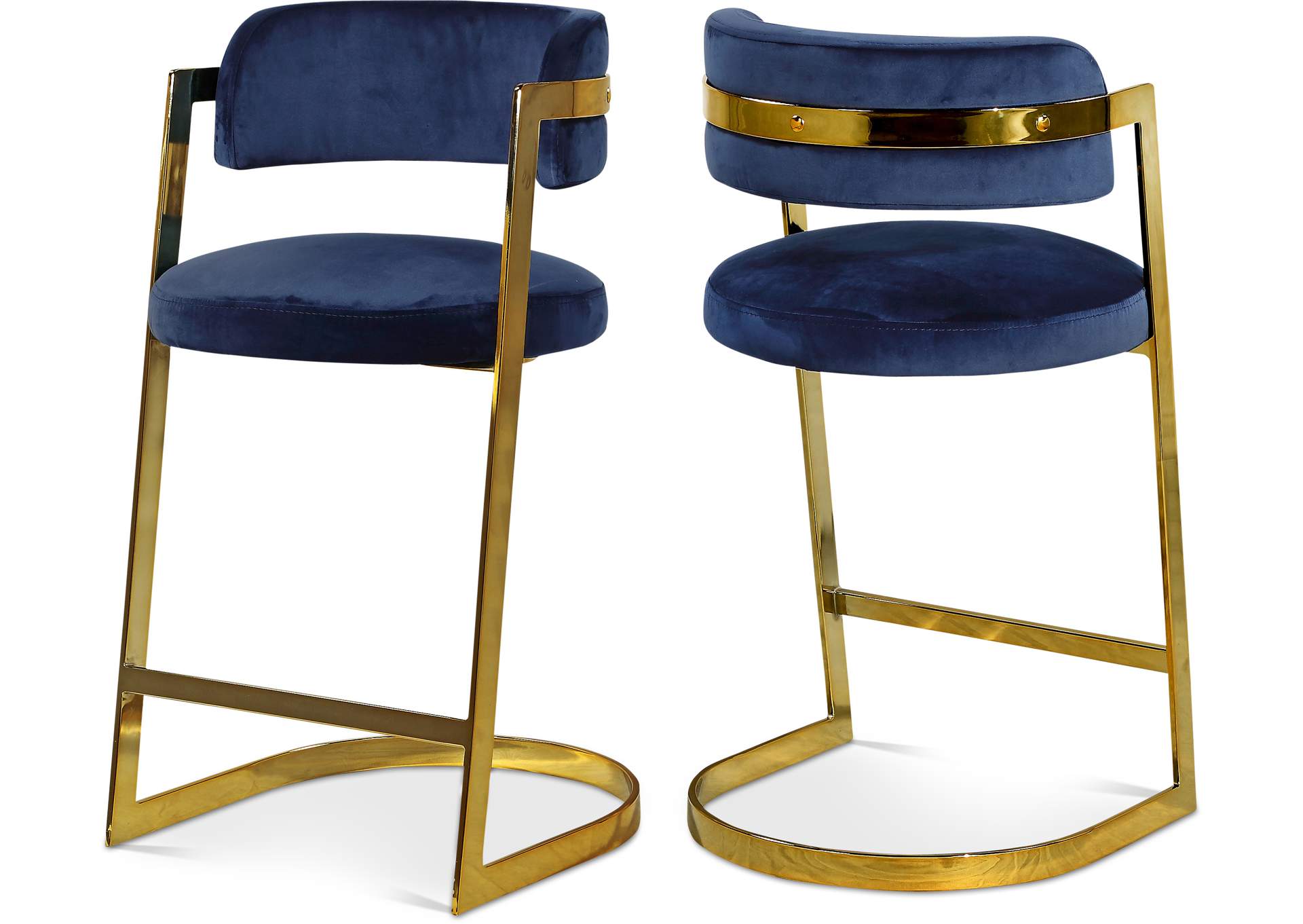 Stephanie Navy Velvet Stool Set of 2,Meridian Furniture