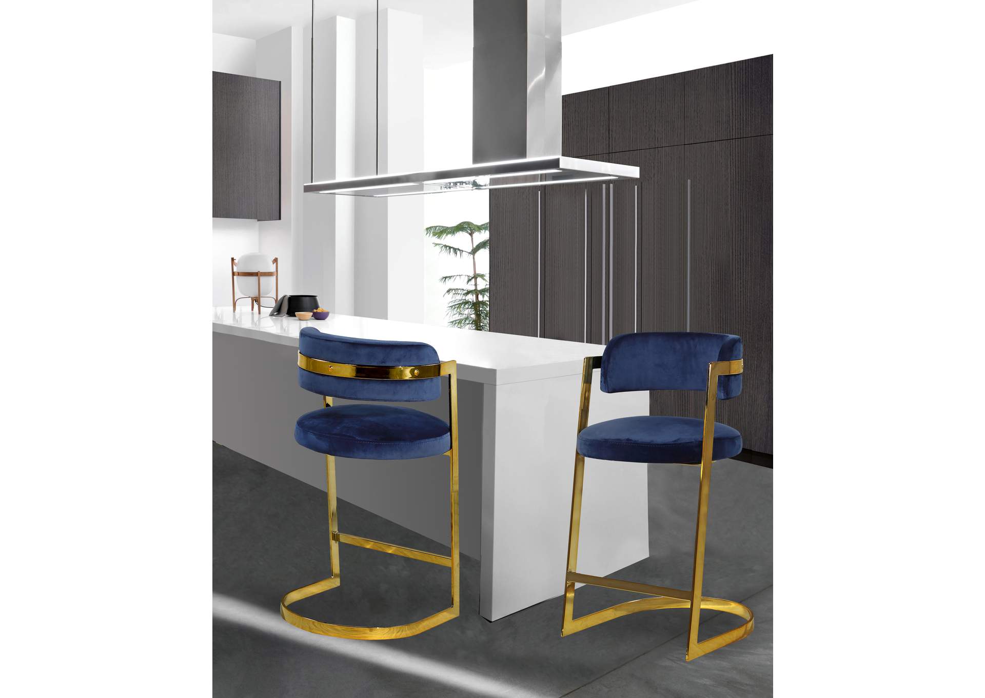 Stephanie Navy Velvet Stool Set of 2,Meridian Furniture