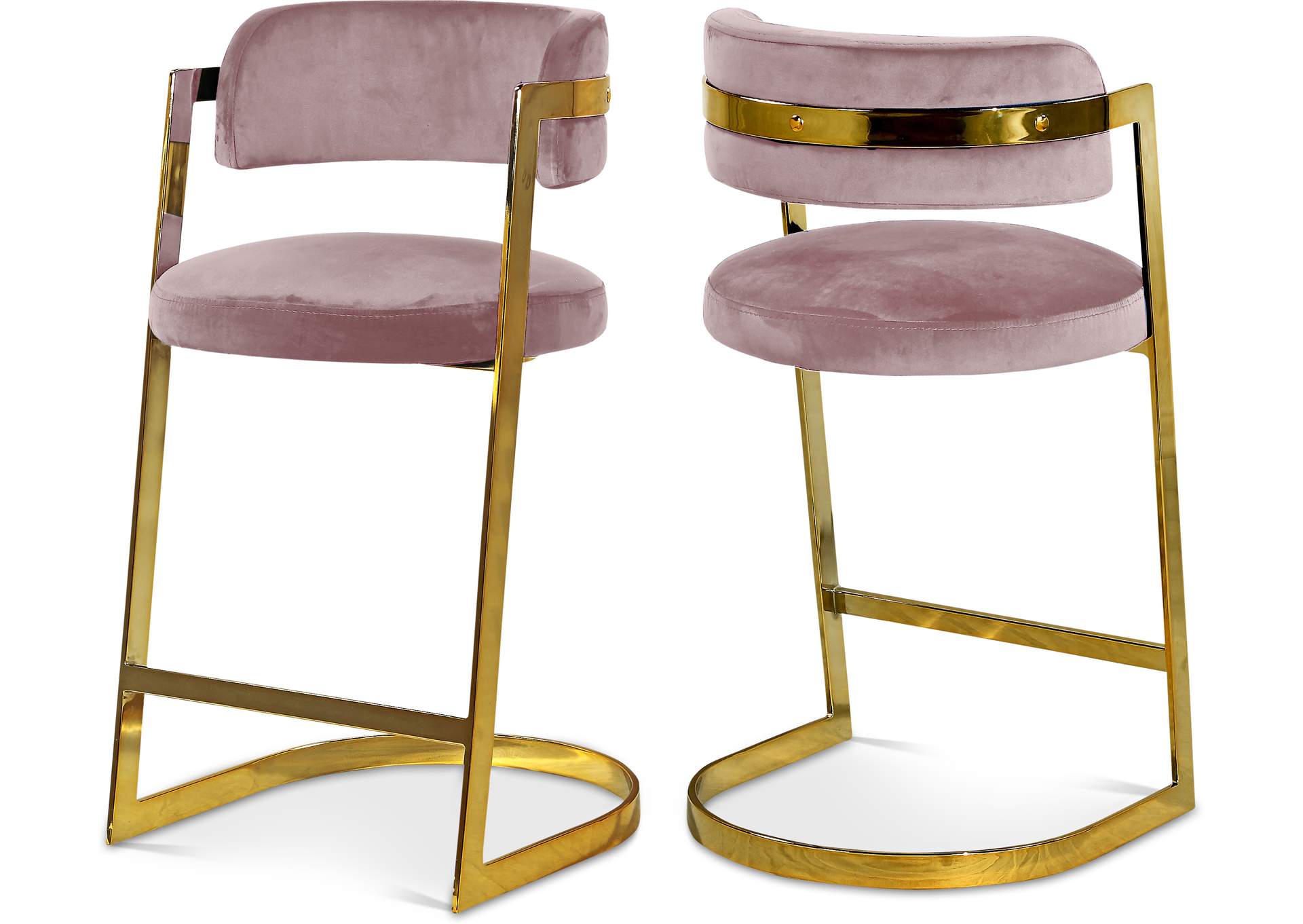 Stephanie Pink Velvet Stool Set of 2,Meridian Furniture