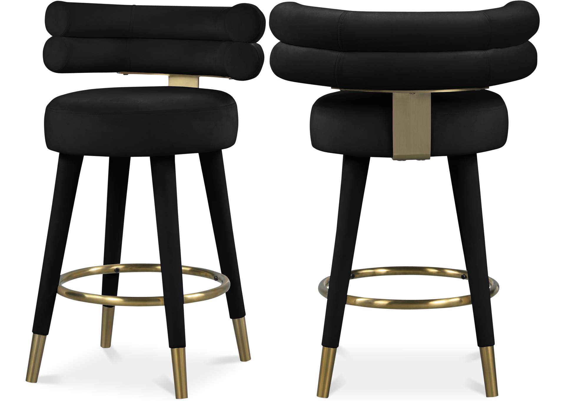 Fitzroy Black Velvet Counter Stool Set of 2,Meridian Furniture