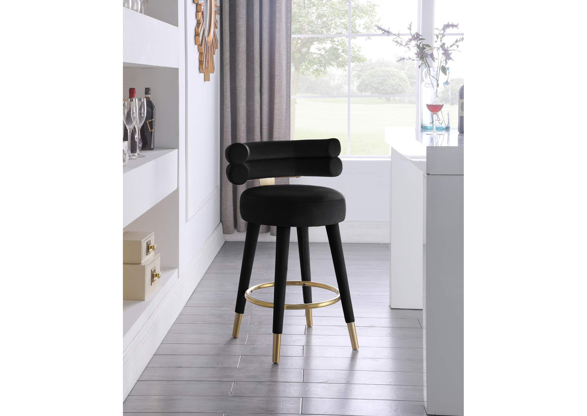 Fitzroy Black Velvet Counter Stool Set of 2,Meridian Furniture