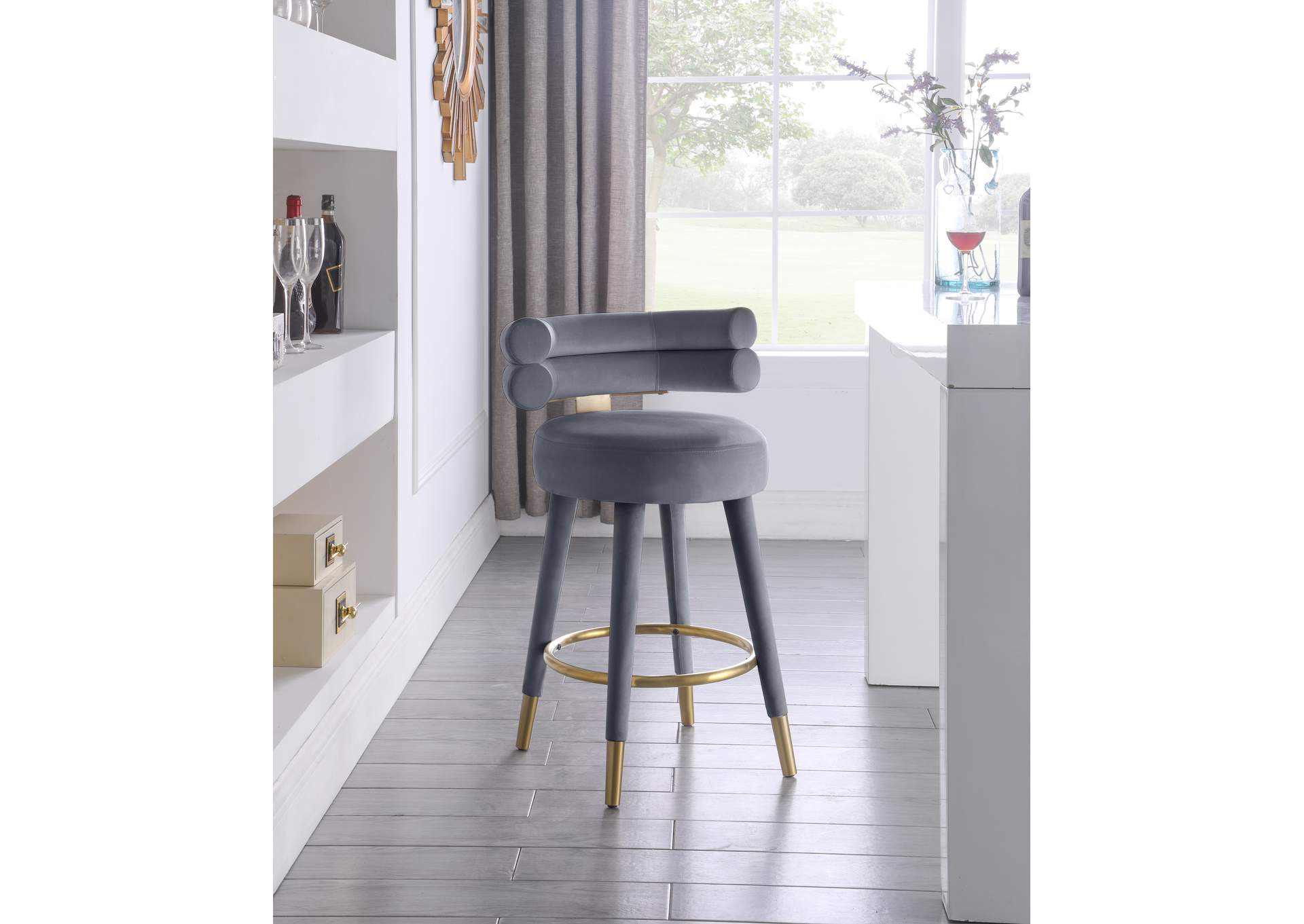 Fitzroy Grey Velvet Counter Stool Set of 2,Meridian Furniture