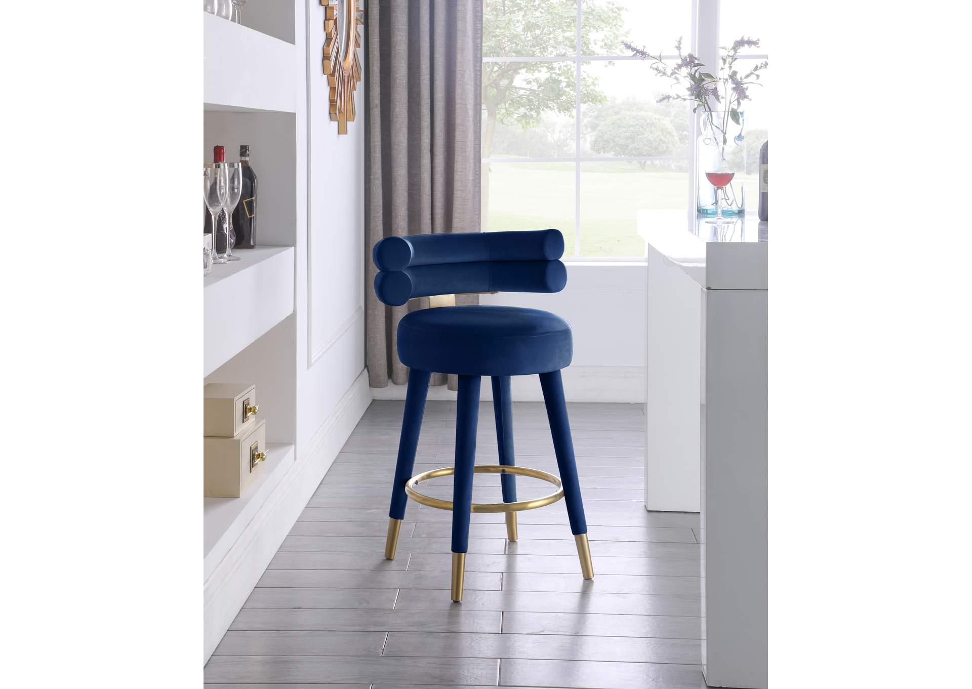 Fitzroy Navy Velvet Counter Stool Set of 2,Meridian Furniture