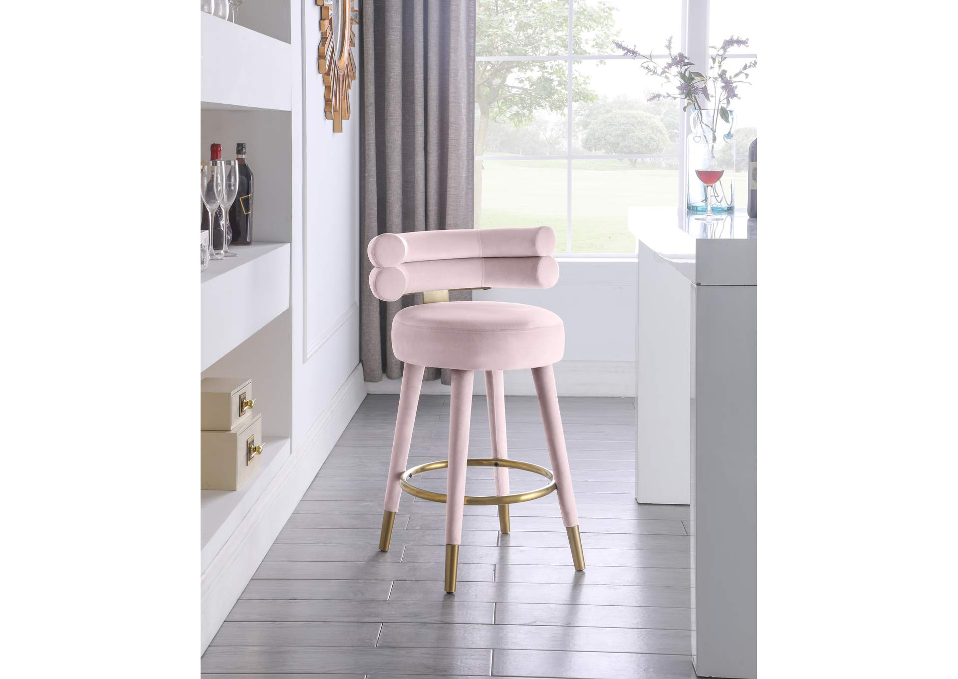 Fitzroy Pink Velvet Counter Stool Set of 2,Meridian Furniture