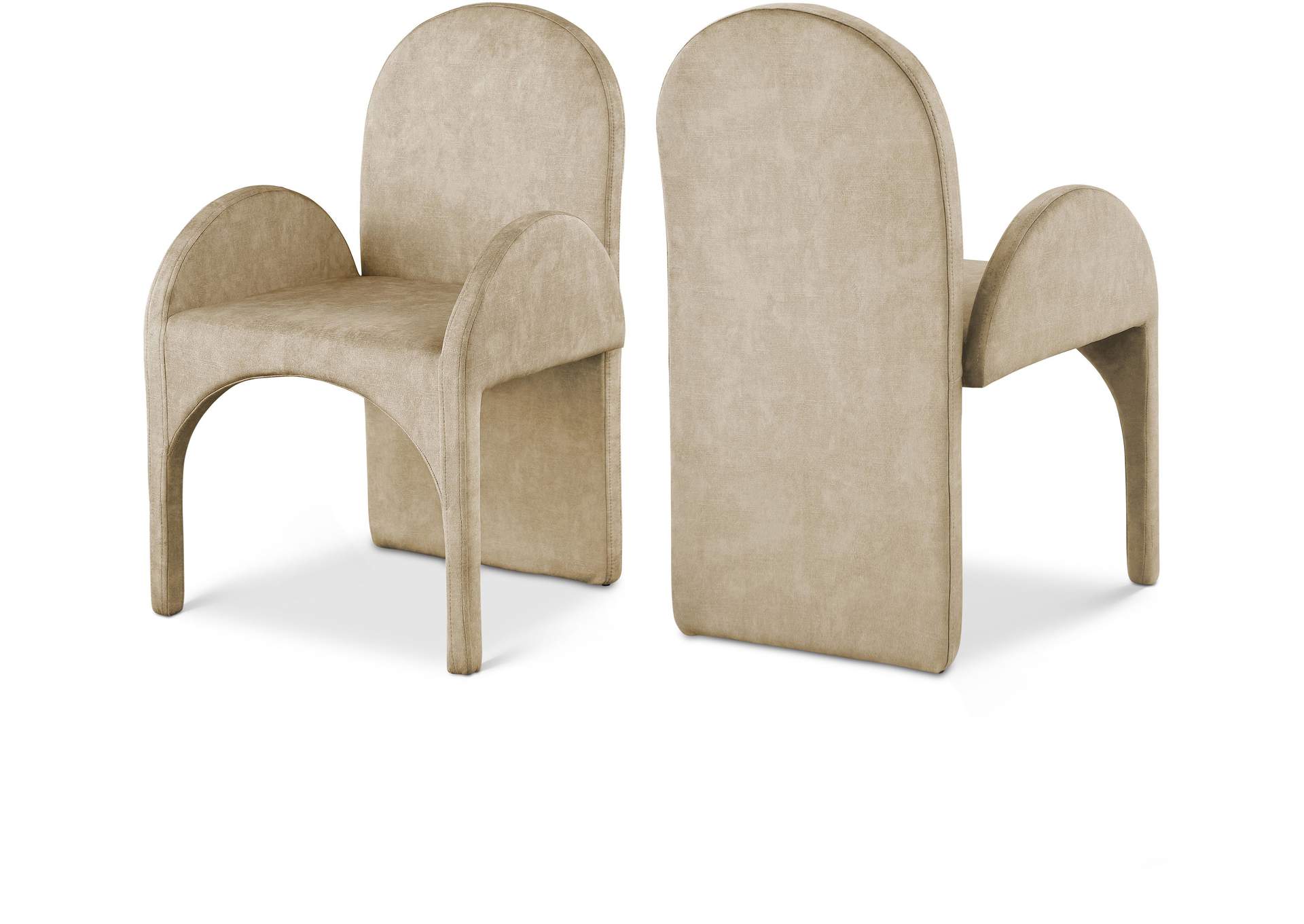 Summer Beige Velvet Dining Arm Chair Set of 2,Meridian Furniture